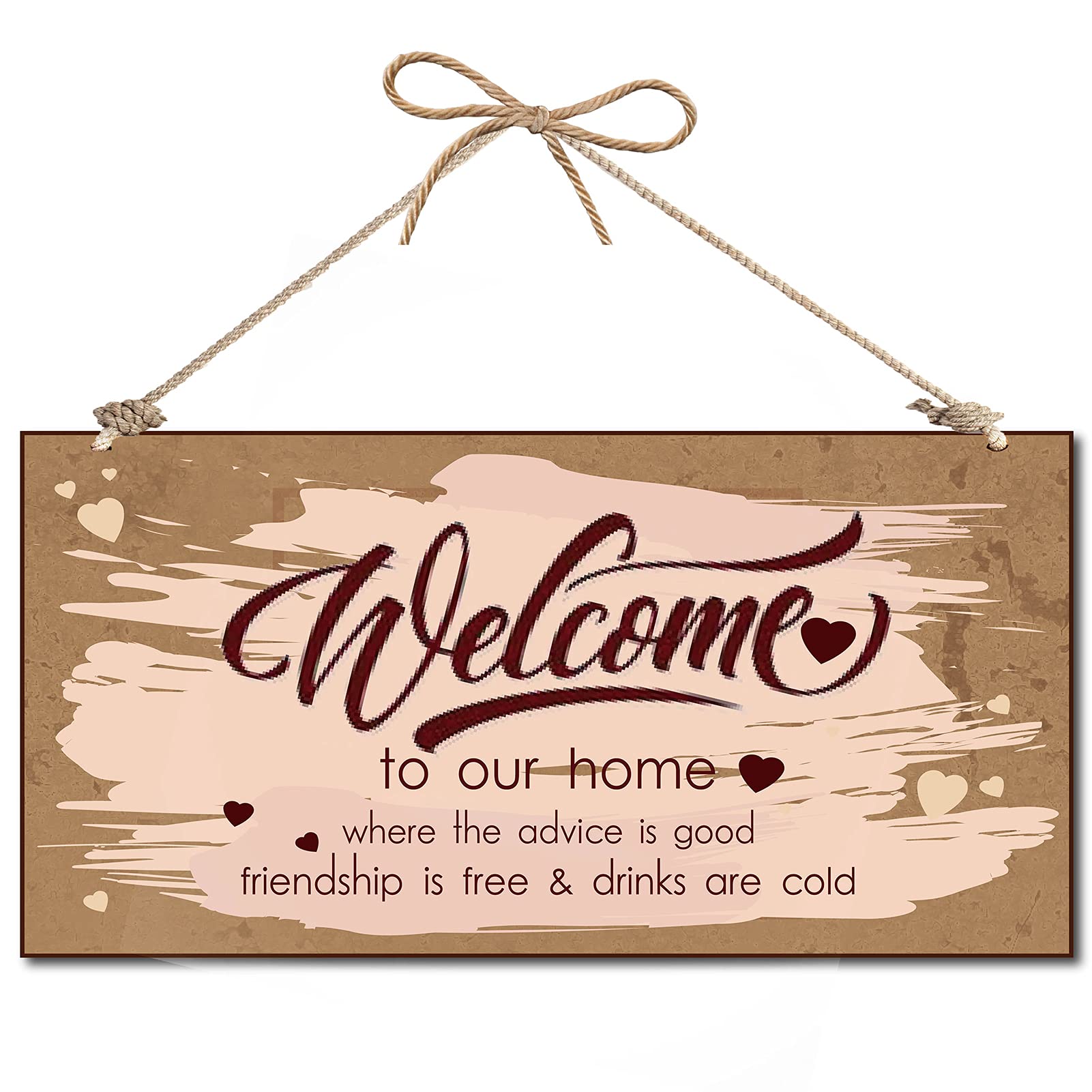 CREATCABIN Welcome Home Wooden Sign - Rustic Heart-Shaped Wall Art Plaque for Yard, Front Door, Kitchen & Patio Decor - 12 x 6 Inch Farmhouse Style Hanging Decoration - Perfect for Housewarming Gifts & Cozy Home Accents
