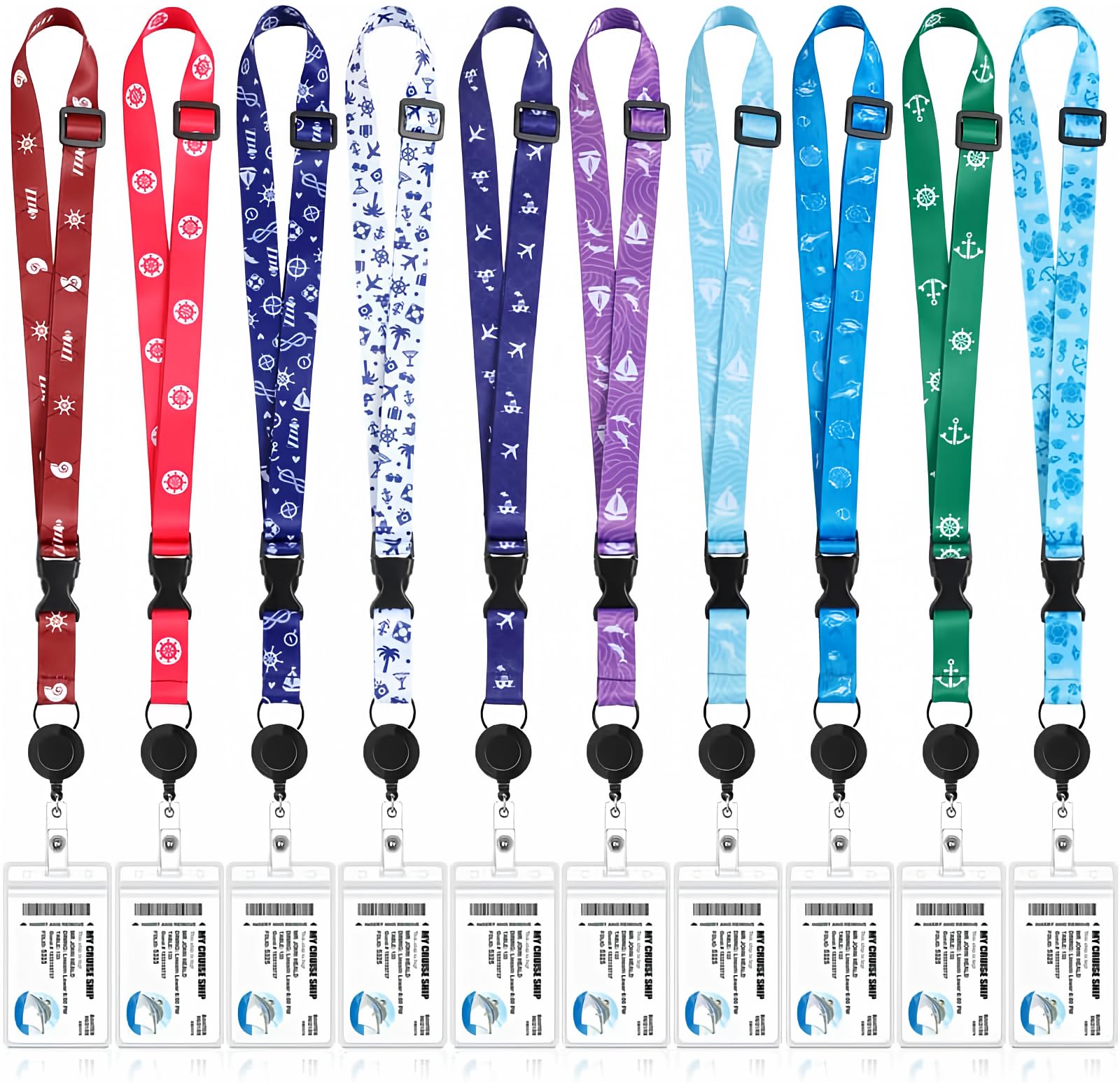 10 Pack Retractable Cruise Lanyards with ID Holder & Detachable Badge Clip - Adjustable Carnival Lanyards for Cruise Ship Cards, Events & Conventions (Fresh Style) - Perfect for Cruise Vacations, Theme Parks & Work ID Badges