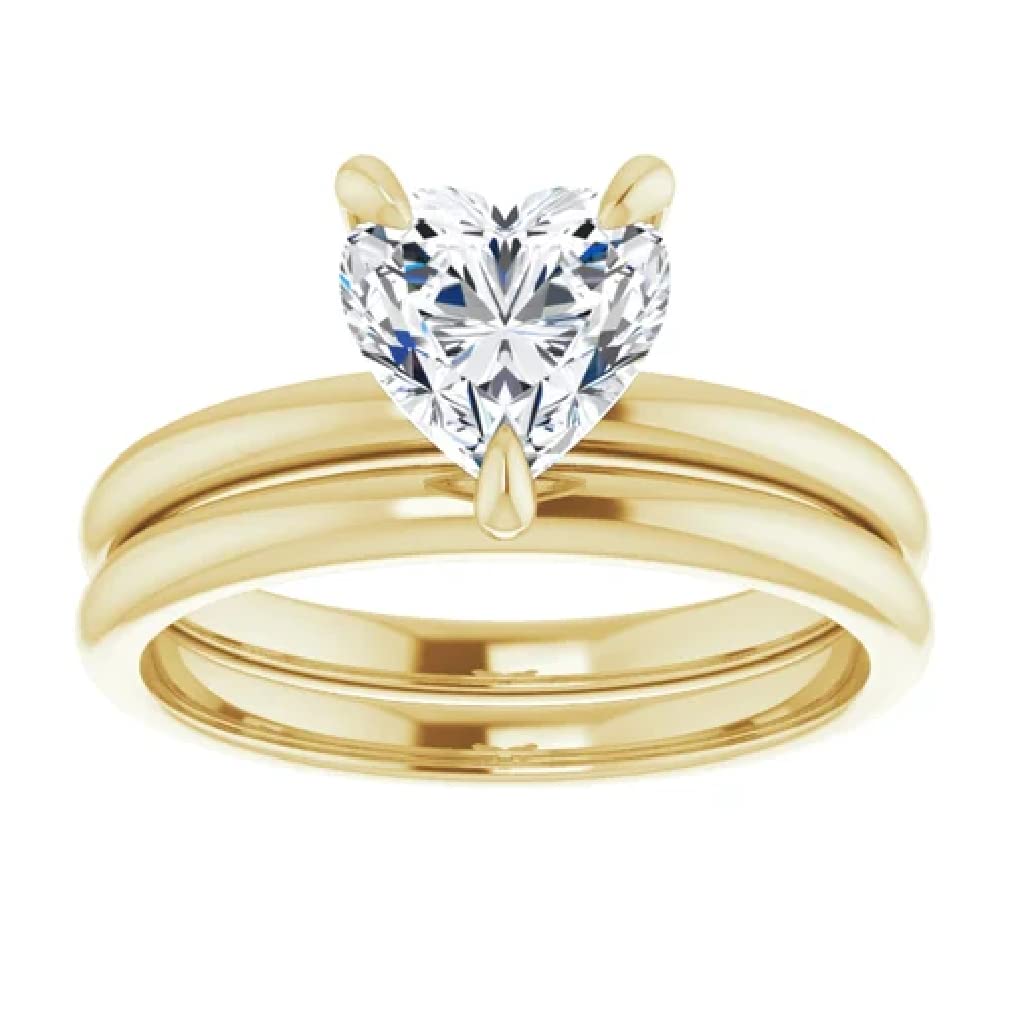1 Carat Handmade Heart Moissanite Engagement Ring Set - Solitaire Bridal Wedding Ring for Women - 10K/14K/18K Solid Yellow Gold - VVS1 Colorless - Anniversary Gift for Her - Perfect for Proposals, Weddings & Romantic Occasions