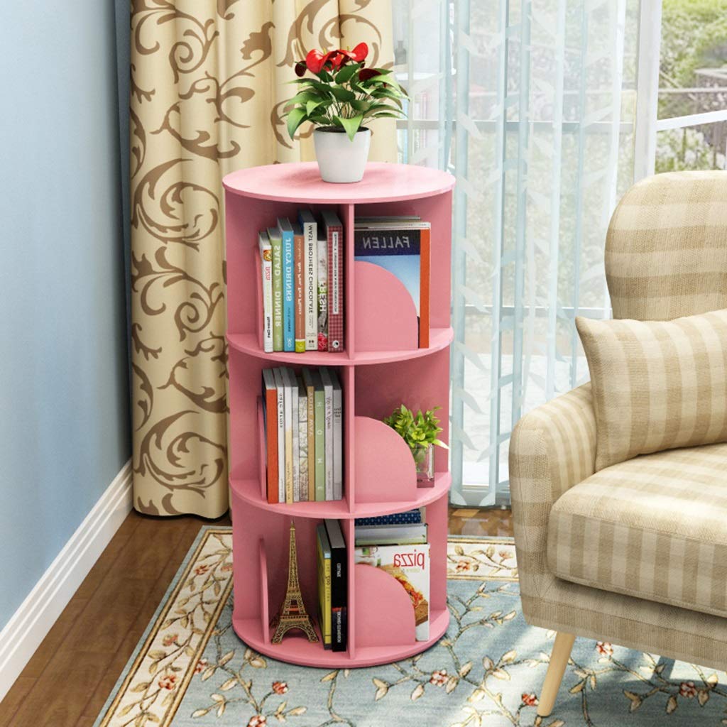 360° Rotating Bookshelf - Multi-Layer Floor Storage Rack with Coffee Table Design for Living Room, Bedroom & Office - Pink Bookcase (40 x 128cm) - Perfect for Small Space Organization & Home Decor