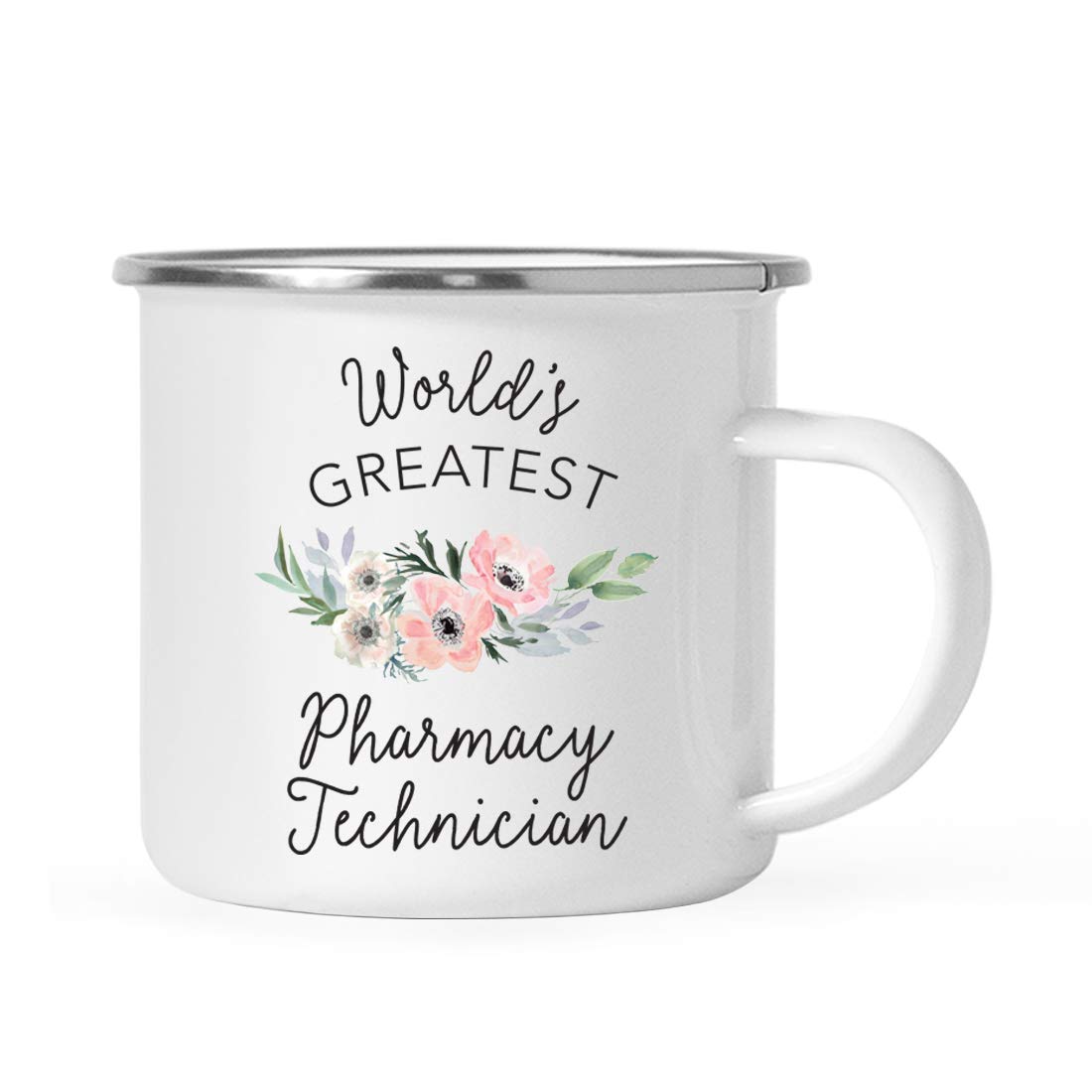 Andaz Press 11oz Stainless Steel Camping Coffee Mug with Pink Anemone Flower Design - Insulated Travel Mug for Pharmacy Technicians, Outdoor Enthusiasts - Perfect Gift for Birthday, Christmas, Nurses Week - Great for Camping, Hiking, Office Use & Daily Coffee Drinking