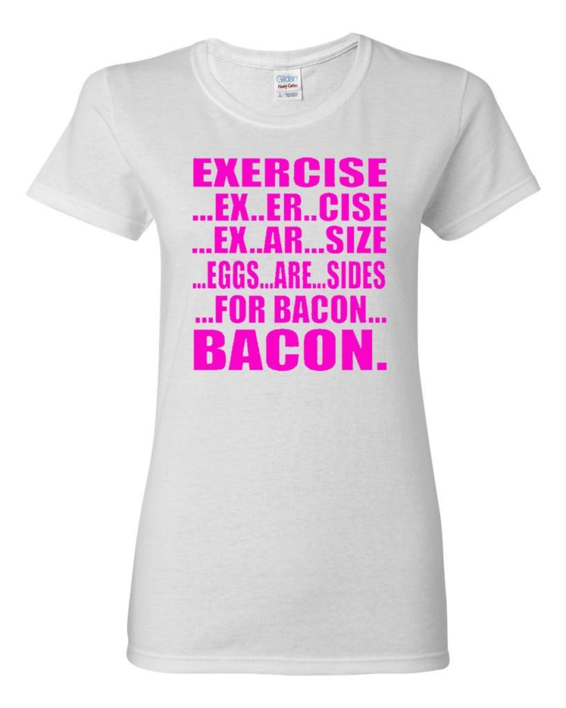 Women's Funny Bacon & Eggs Graphic T-Shirt - Gym Workout Humor Tee for Fitness Enthusiasts - Perfect for Gym, Running & Casual Wear