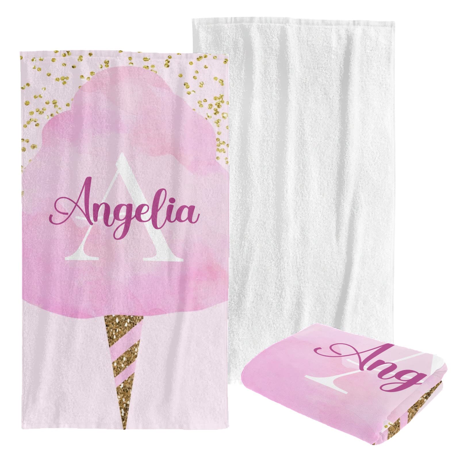 Custom Personalized Beach Towel - Soft Cotton Candy Pink Bath & Swim Towel for Kids, Men, Women - Perfect for Pool, Beach, Vacation & Summer Outdoor Activities