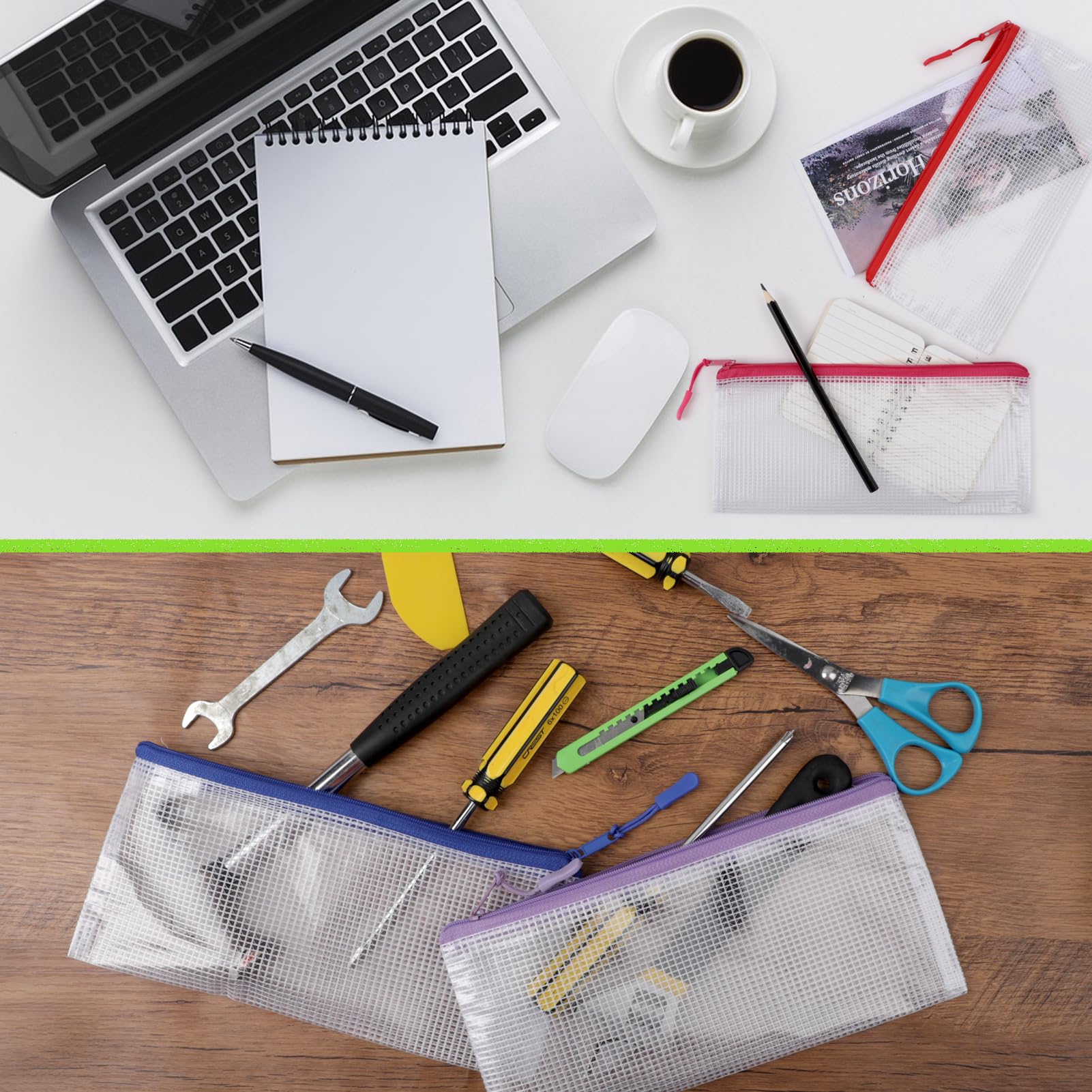 24 Pack Clear Mesh Zipper Pouch Bags - 9.3 x 4.7 Inch Small Pencil Pouches with Zipper for School, Office & Travel Storage - Bulk Organizer Bags for Stationery, Makeup, Jewelry & Toiletries