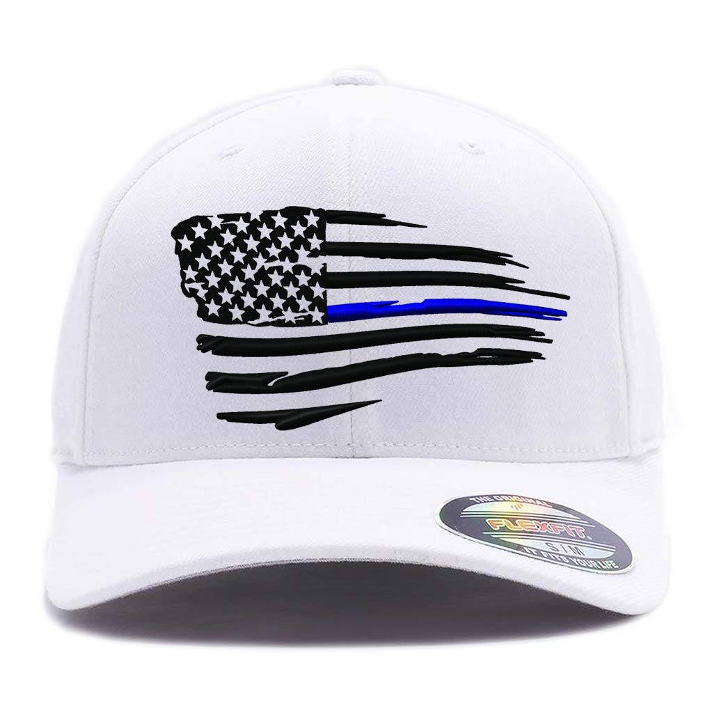 Flexfit Thin Red Line Waving USA Flag Embroidered 6477 Wool Blend Baseball Cap - Patriotic Hat for Firefighters, Police Support & Outdoor Activities