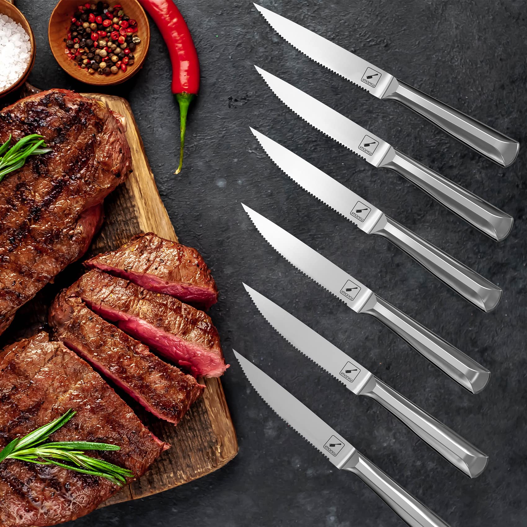 Imarku 16-Piece High Carbon Stainless Steel Kitchen Knife Set with Wooden Block - Ultra Sharp Japanese Knives with Non-Slip Dotted Ergonomic Handles - Perfect for Home Chefs, Cooking Enthusiasts & Gift Giving