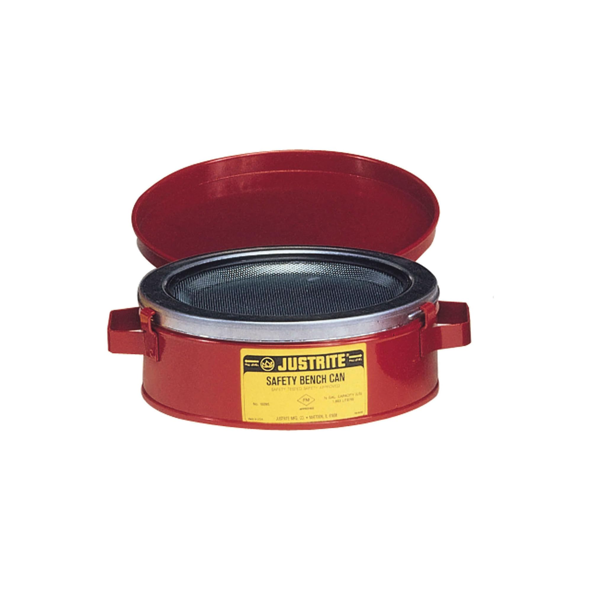 Justrite 1/2 Gallon Galvanized Steel Safety Can - Red Bench Style for Gasoline, Oil & Flammable Liquids - Workshop, Garage & Industrial Use