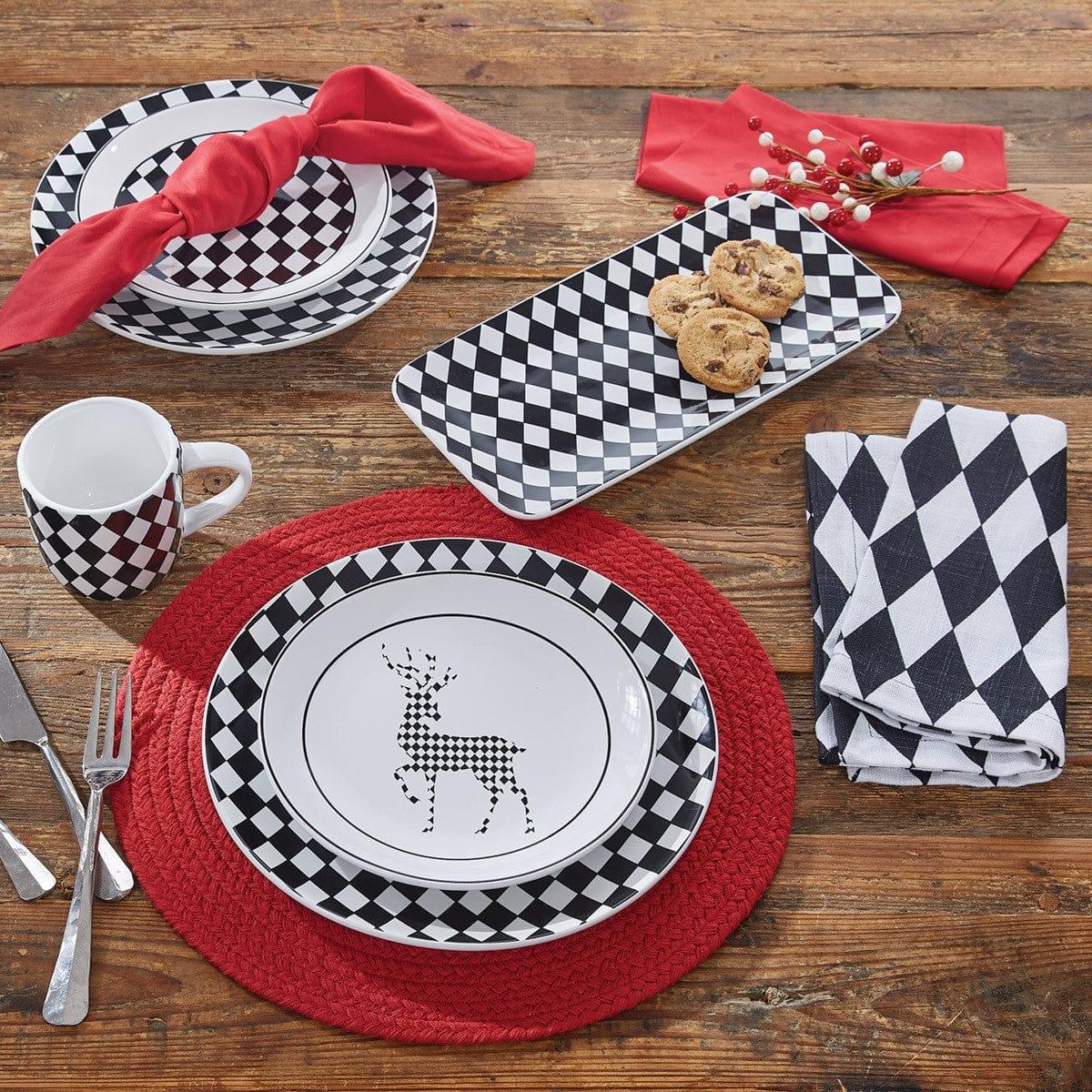 Maxwell Black Checkered Tableware Set - Elegant Dinner Plates, Bowls & Mugs - Perfect for Holiday Dinners, Restaurant Style Dining & Home Decor