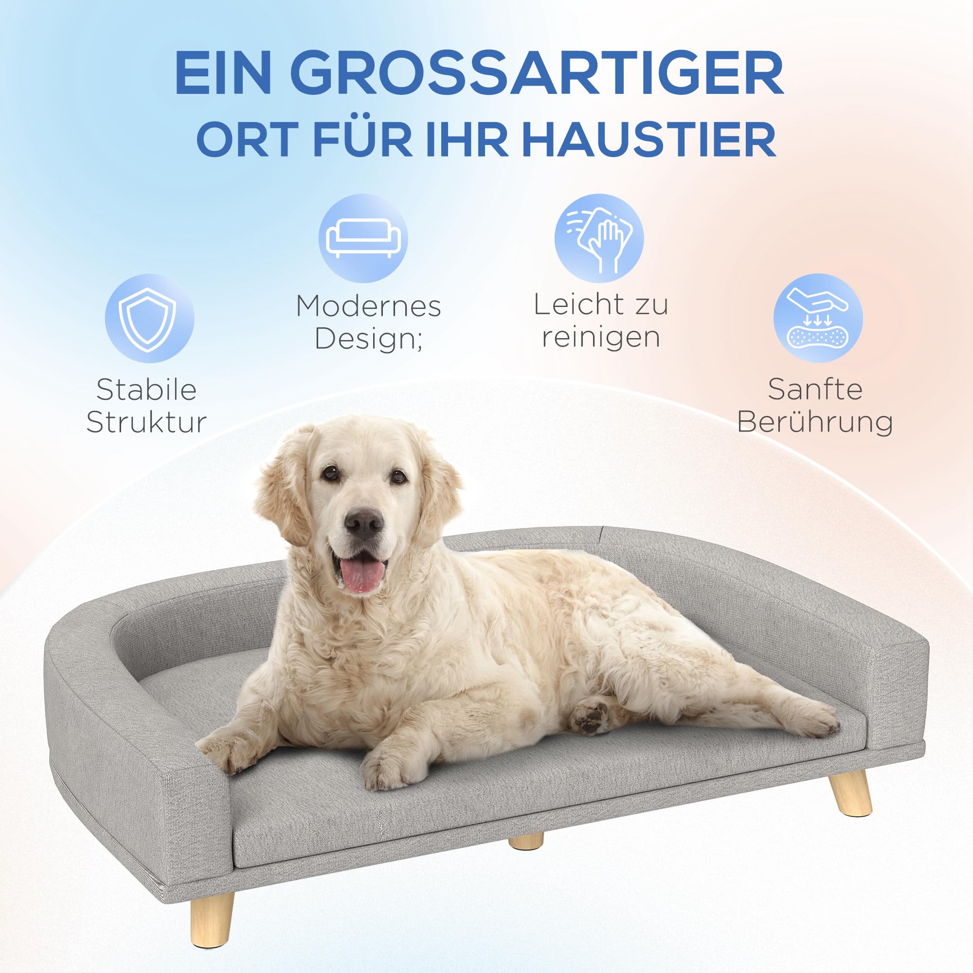 **PawHut Luxury Dog Sofa Couch with Washable Cover & Anti-Slip Mat – Comfortable Pet Bed for Large Dogs, Cats & Kittens – Gray Wooden Legs Design – Perfect for Living Room, Bedroom & Pet-Friendly Spaces**