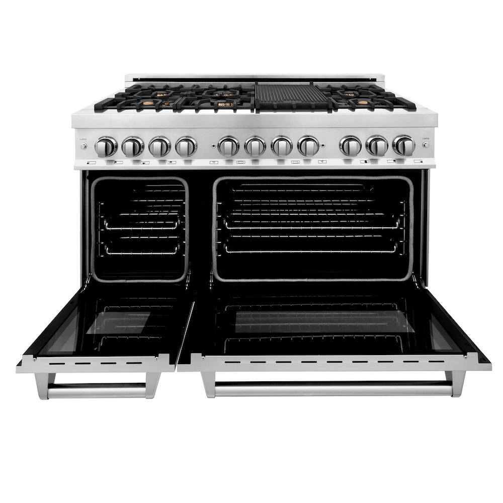 ZLINE 48-Inch 6.0 cu. ft. Dual Fuel Range with Gas Cooktop & 2 Electric Ovens - Stainless Steel with 6 Brass Burners (RA BR 48) | Professional Kitchen Appliance for Home Chefs & Cooking Enthusiasts