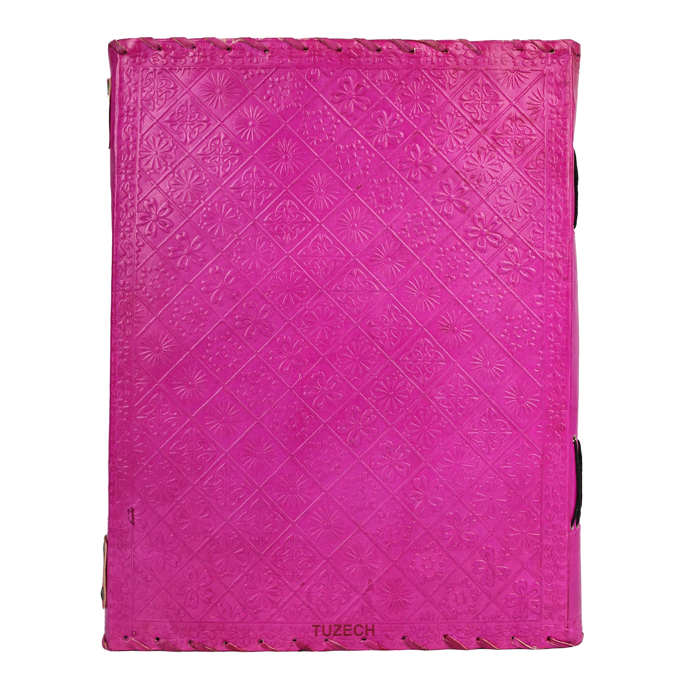 TUZECH Seven Chakra Medieval Stone Embossed Handmade Jumbo Leather Journal - 18 Inch Pink Book of Shadows Notebook for Wicca, Office Diary, College Poetry & Sketching - Perfect for Gift Giving & Spiritual Practice