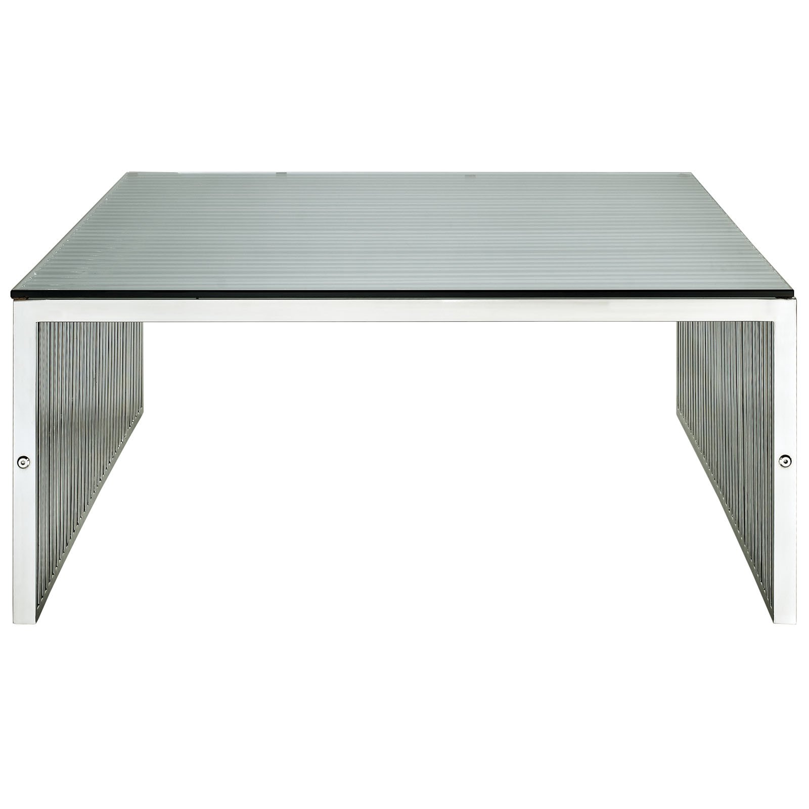 Modway Gridiron Modern Stainless Steel Coffee Table with Tempered Glass Top - Perfect for Living Room, Lounge & Office Decor