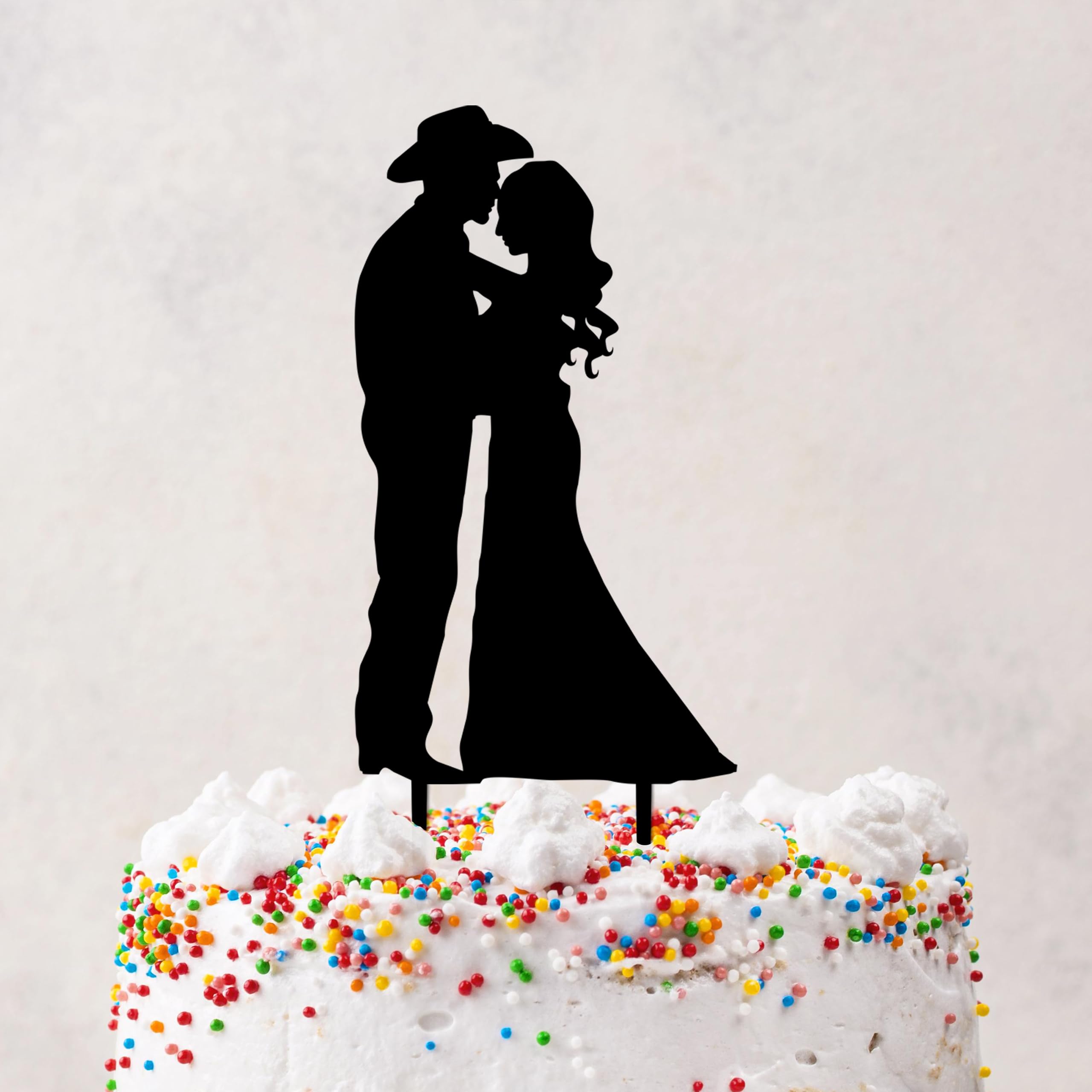 Western Cowboy Wedding Cake Topper - Personalized Bride and Groom Silhouette for Country Western Weddings | Rustic Cake Decoration for Anniversary & Engagement Parties