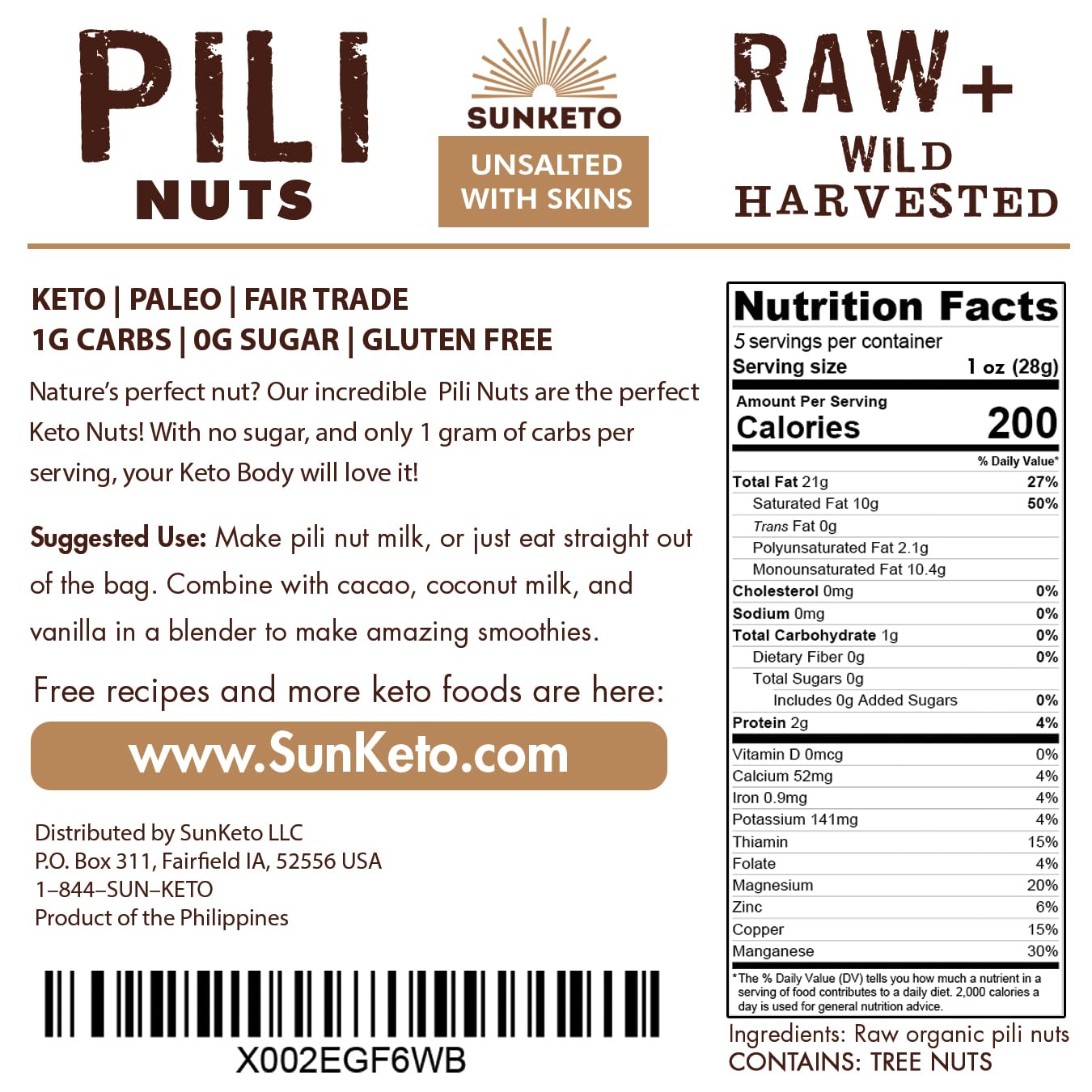Organic Pili Nuts - Keto, Paleo, Vegan, Low Carb, Sugar Free, Gluten Free Snacks - Healthy Fat Source - Unsalted (5oz) - Perfect for Keto Diet, Weight Loss & Healthy Snacking