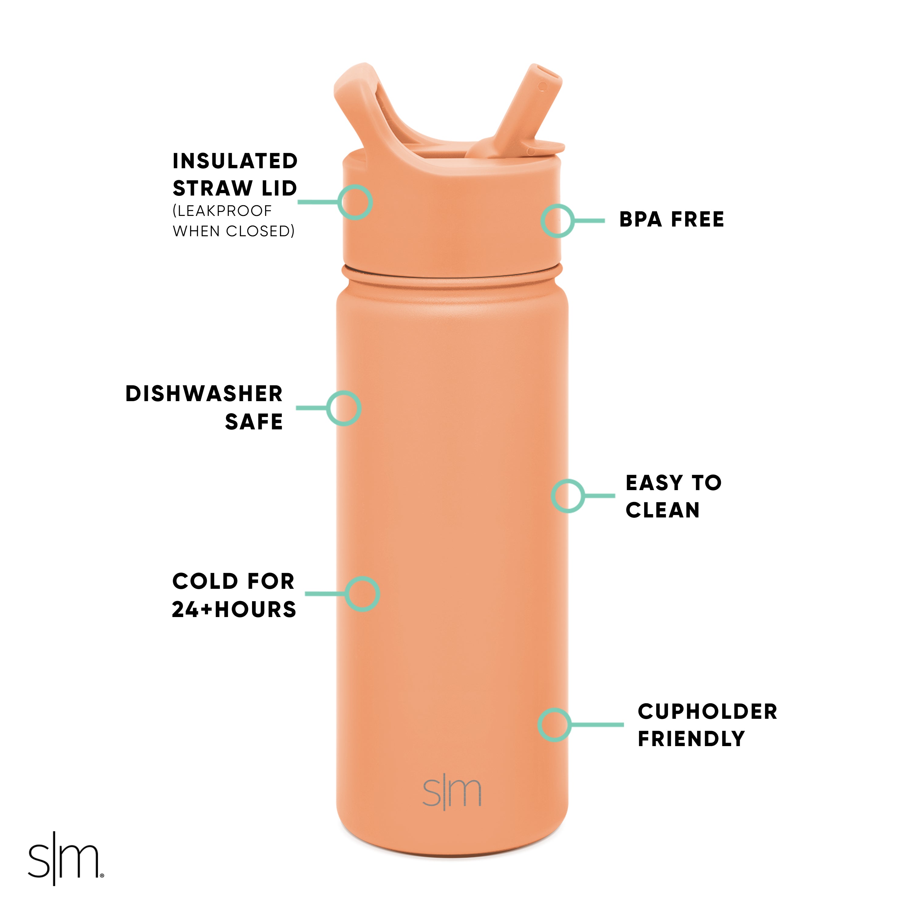 Summit Insulated Water Bottle with Straw Lid - 32oz Leakproof Stainless Steel Thermos for Hiking, Gym & Outdoor Activities
