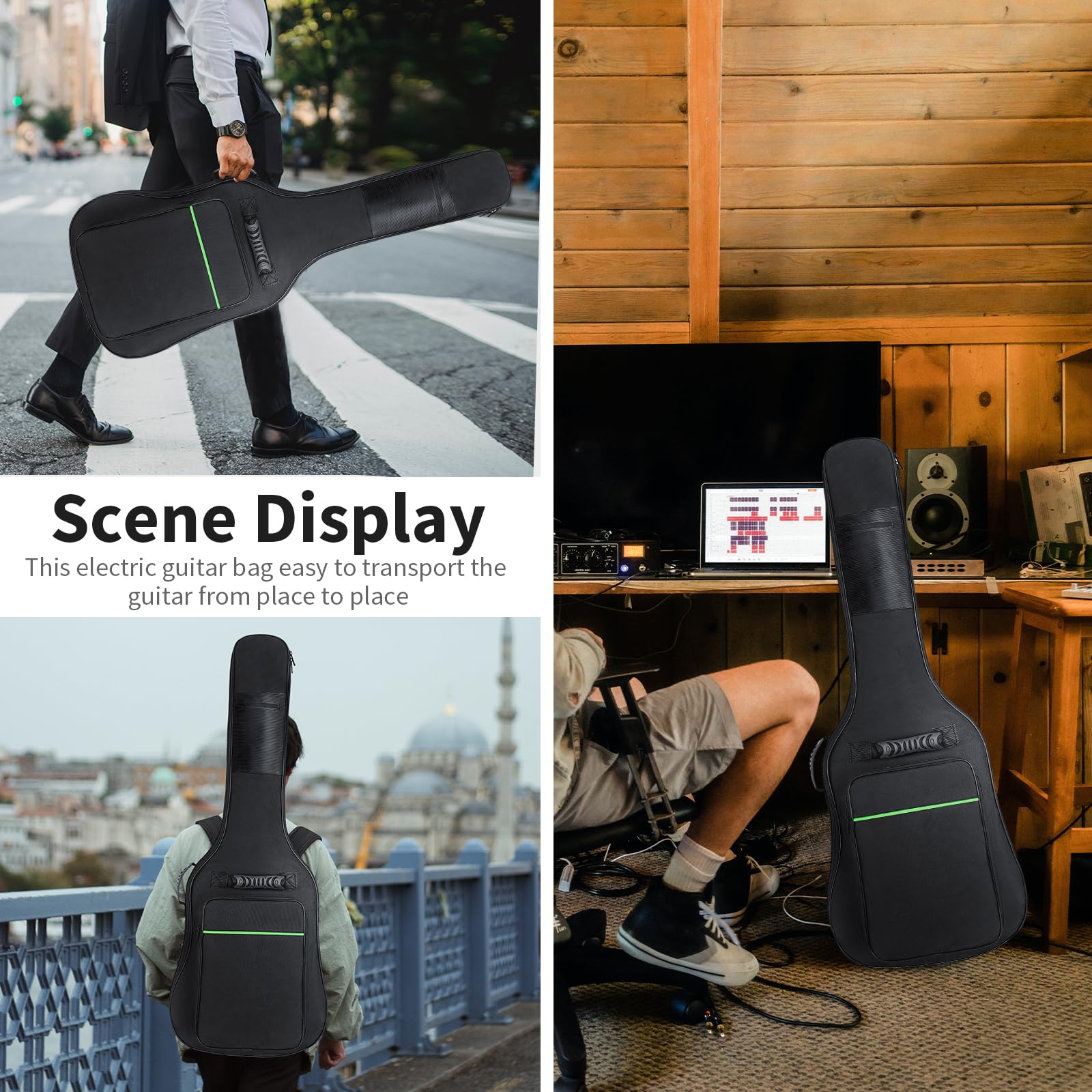 39 Inch Electric Guitar Gig Bag - 7mm Thick Padding, Waterproof & Durable Case with Neck Strap & Multiple Pockets (Black) - Perfect for Travel, Gigging & Electric Guitar Storage