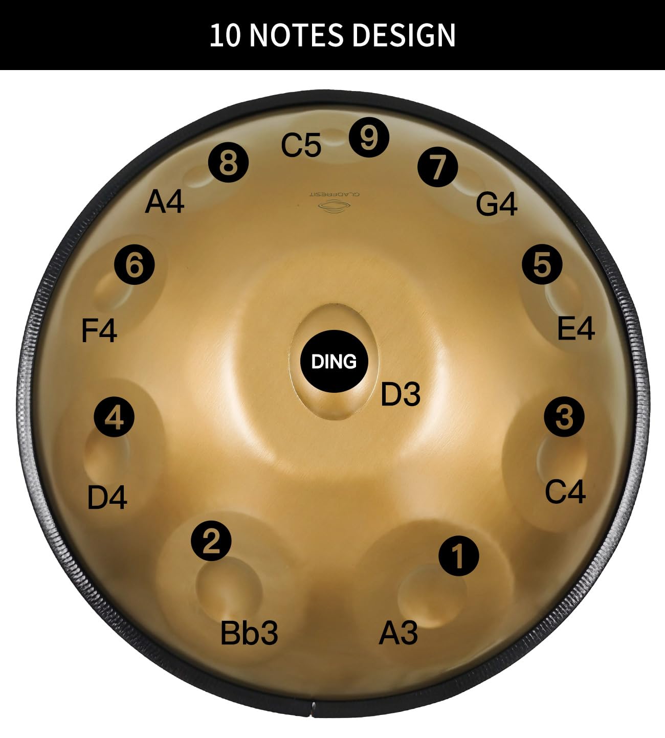 22-inch Handpan Drum with 10 Notes - Includes Backpack, Stand, 2 Mallets & Cleaning Cloth (Gold, 440Hz) | Perfect for Meditation, Music Therapy, Street Performance & Home Decoration