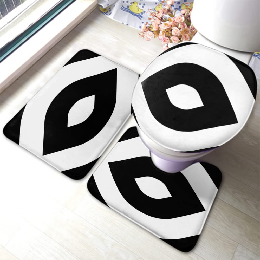 Zaueky 3-Piece Bathroom Rug Set - Abstract Ethnic African Art Design, Non-Slip Rubber Backing, U-Shaped Contour Mat & Toilet Lid Cover - Modern Fashion Bright Decor for Bath, Shower & Vanity Areas