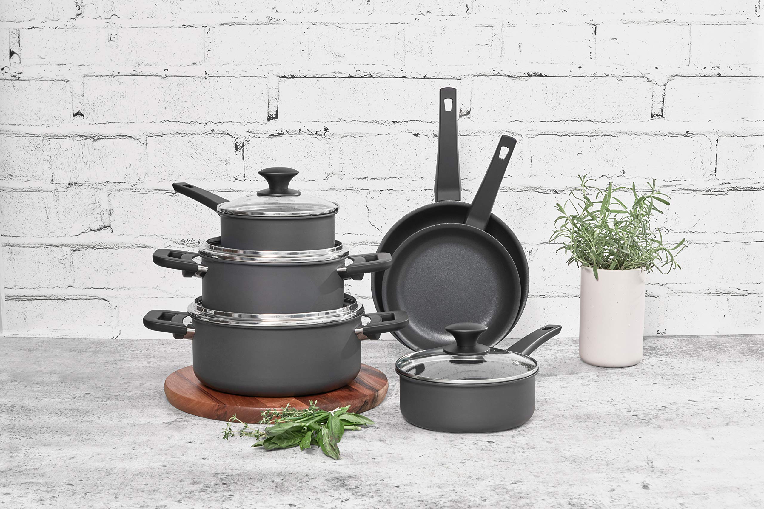 Cuisipro Soft Touch Non-Stick Aluminum Cookware Set - 10-Piece Kitchen Cookware for Healthy Cooking | Perfect for Frying, Sautéing & Baking at Home