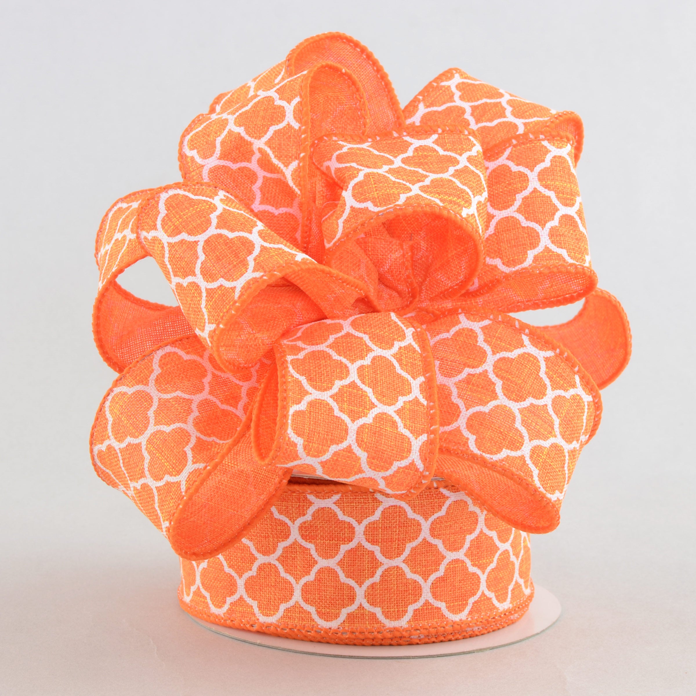 1.5 Inch Quatrefoil Ribbon - Orange and White Grosgrain Ribbon (10 Yards) for Gift Wrapping, Crafts, and DIY Wedding Decorations