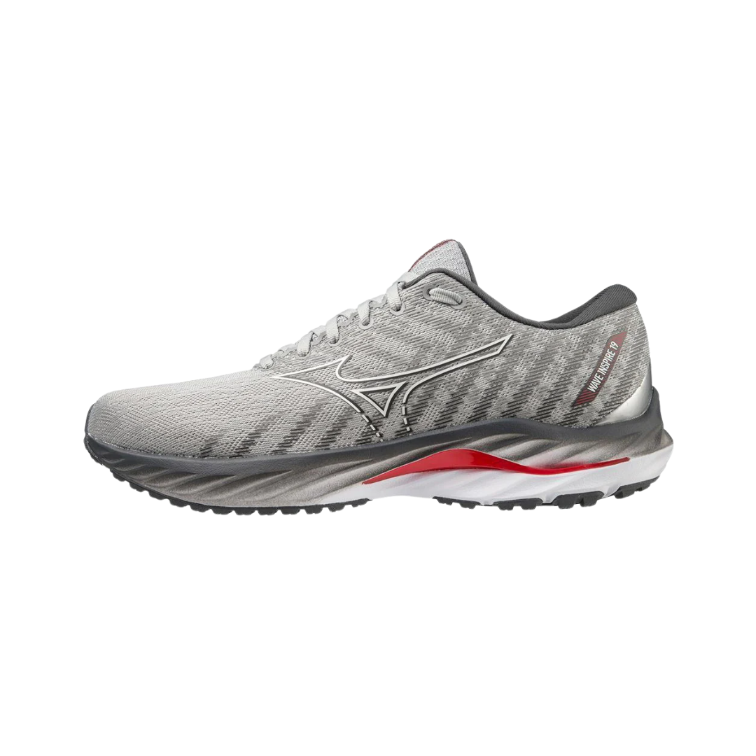 Men's Wave Inspire 19 Running Shoes - Grey/White/Red (Regular Width) - Lightweight Cushioned Sneakers for Jogging, Gym Workouts & Everyday Wear