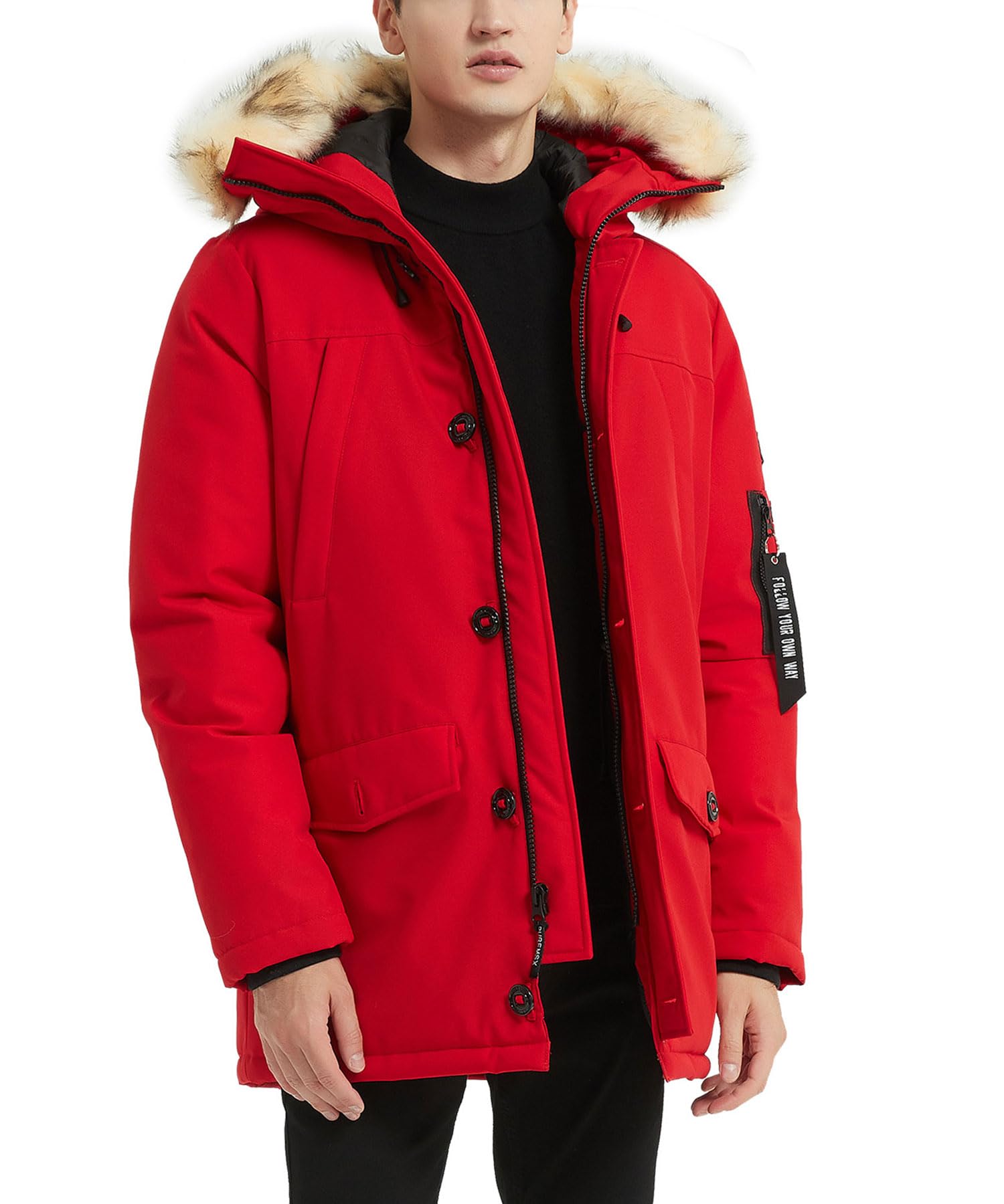 PUREMSX Men's Winter Jacket - Insulated Thick Warm Puffer Coat with Fur Hood | Waterproof Windproof Cold Weather Parka for Snow, Skiing & Outdoor Activities