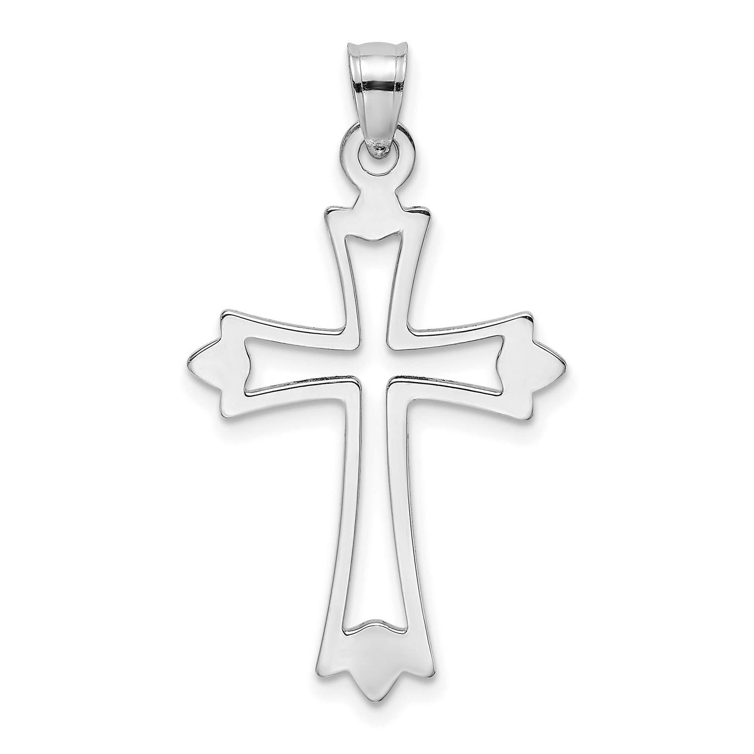 14K White Gold Polished Cross Charm Pendant - Elegant Cut-Out Design for Necklace, Perfect for Gifts, Weddings & Everyday Jewelry