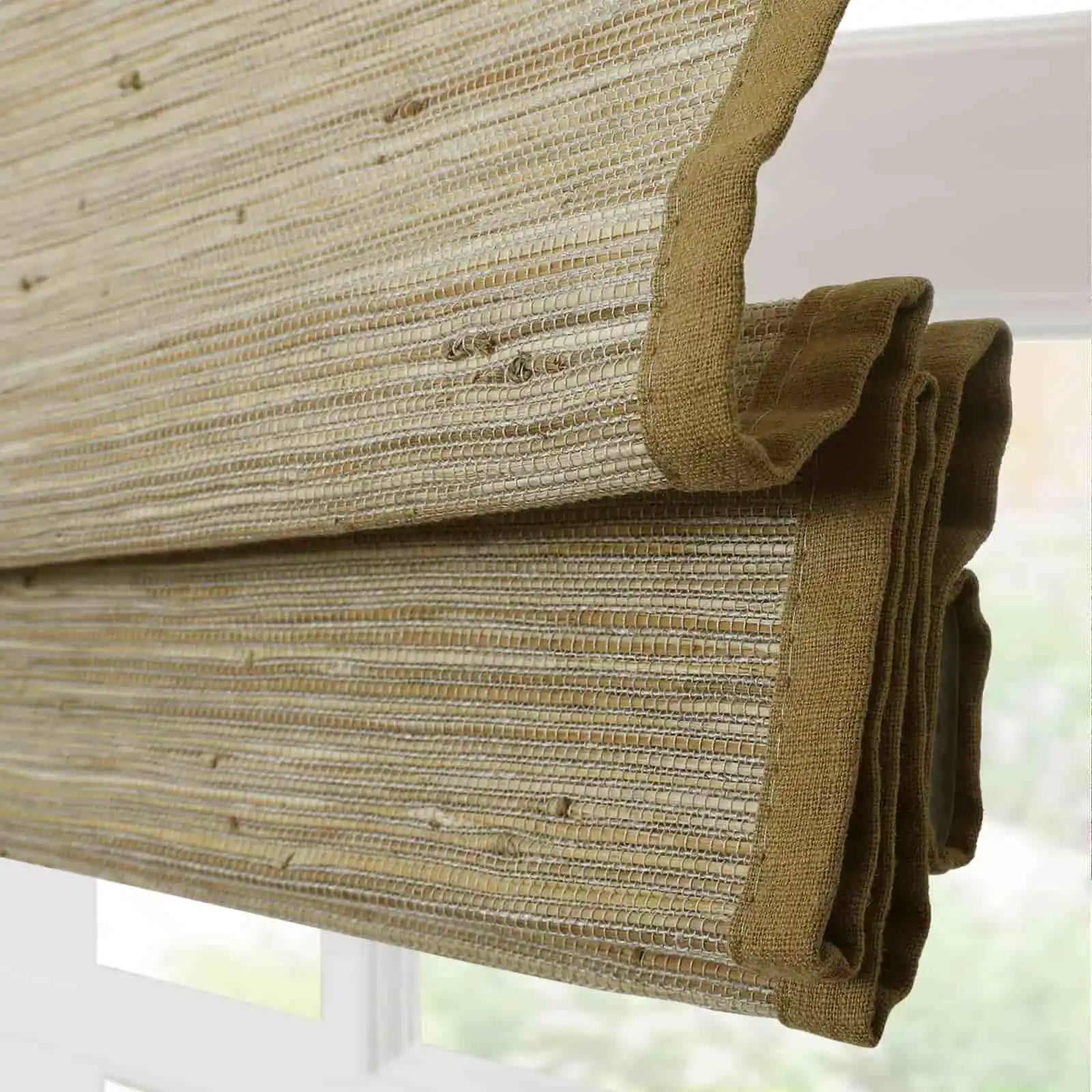 Rae Natural Jute Flax Woven Window Shade - Khaki Color, Eco-Friendly Blackout Curtain for Bedroom & Living Room Privacy
