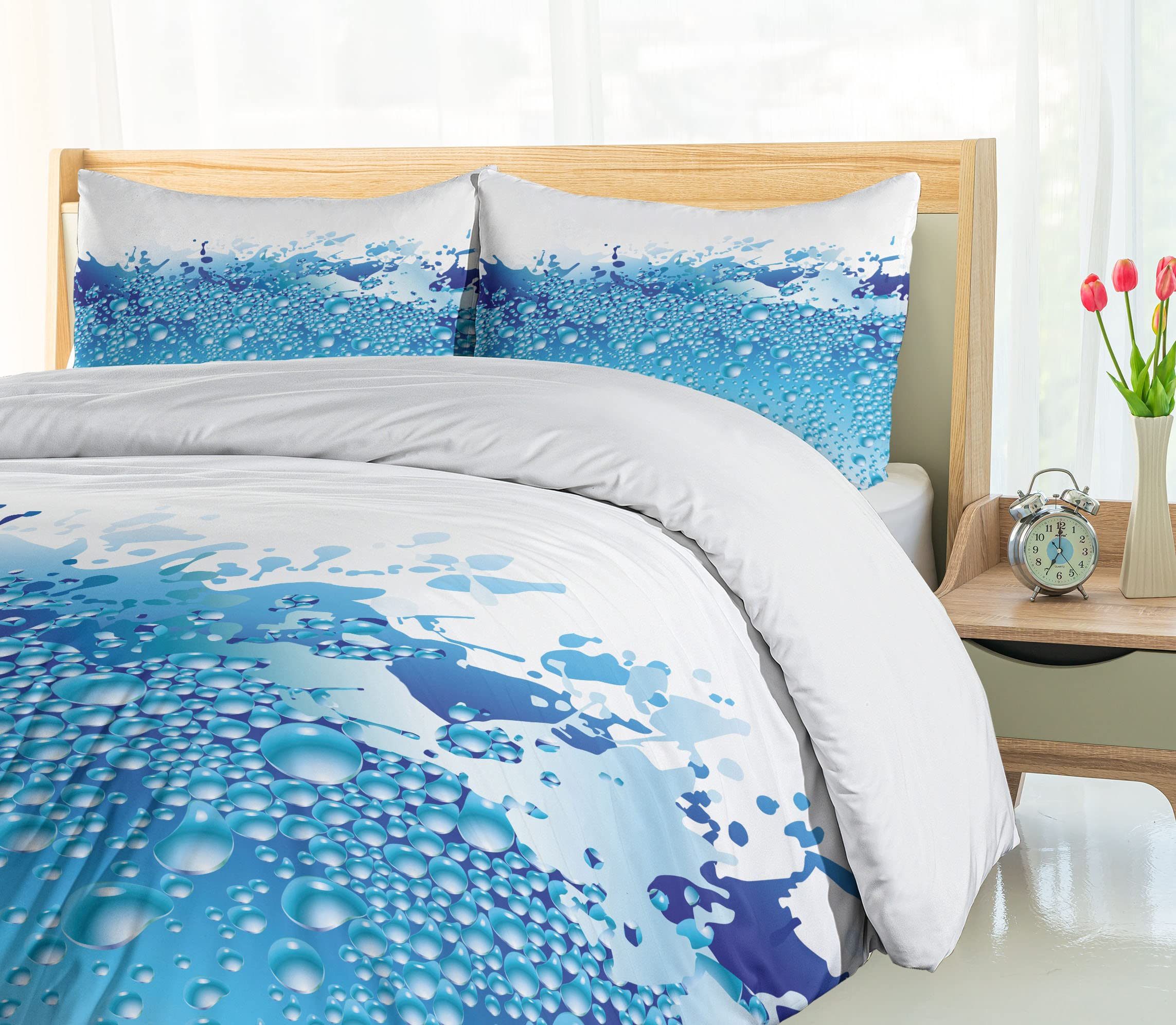Ambesonne Modern 3-Piece Duvet Cover Set Queen Size - Aquarium Water Bubbles Splashes Art Print, Dark Blue & Sky Blue Bedding with 2 Pillow Shams | Stylish Home Decor for Bedroom, Guest Room & Dorm