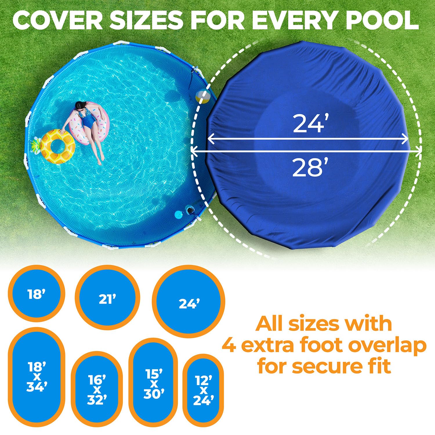 Premium Heavy-Duty Winter Pool Cover - 24 Ft Round Above Ground Pools, Royal Blue, Extra Thick & Durable, Tear-Proof, UV-Resistant, Reinforced Edges, Easy Installation | All-Season Protection for Swimming Pools, Ideal for Winter Storage & Snow Load Protection