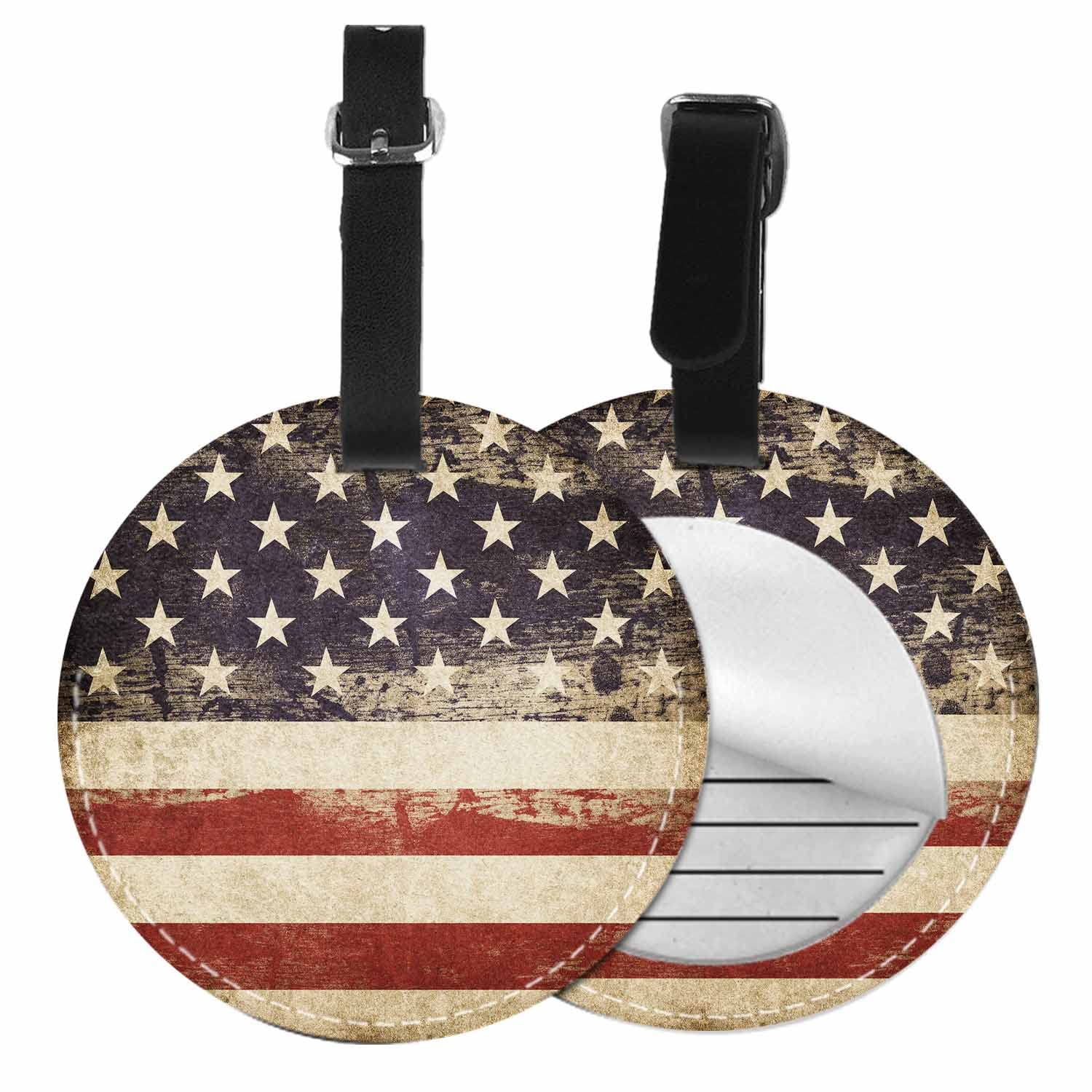 Patriotic PU Leather Luggage Tags - Durable Microfiber Suitcase ID Tags with Retro Flag & Star Design for Travel, Business Trips & Vacation (Set of 2) - Perfect for Airports, Cruise Ships & Lost Baggage Identification