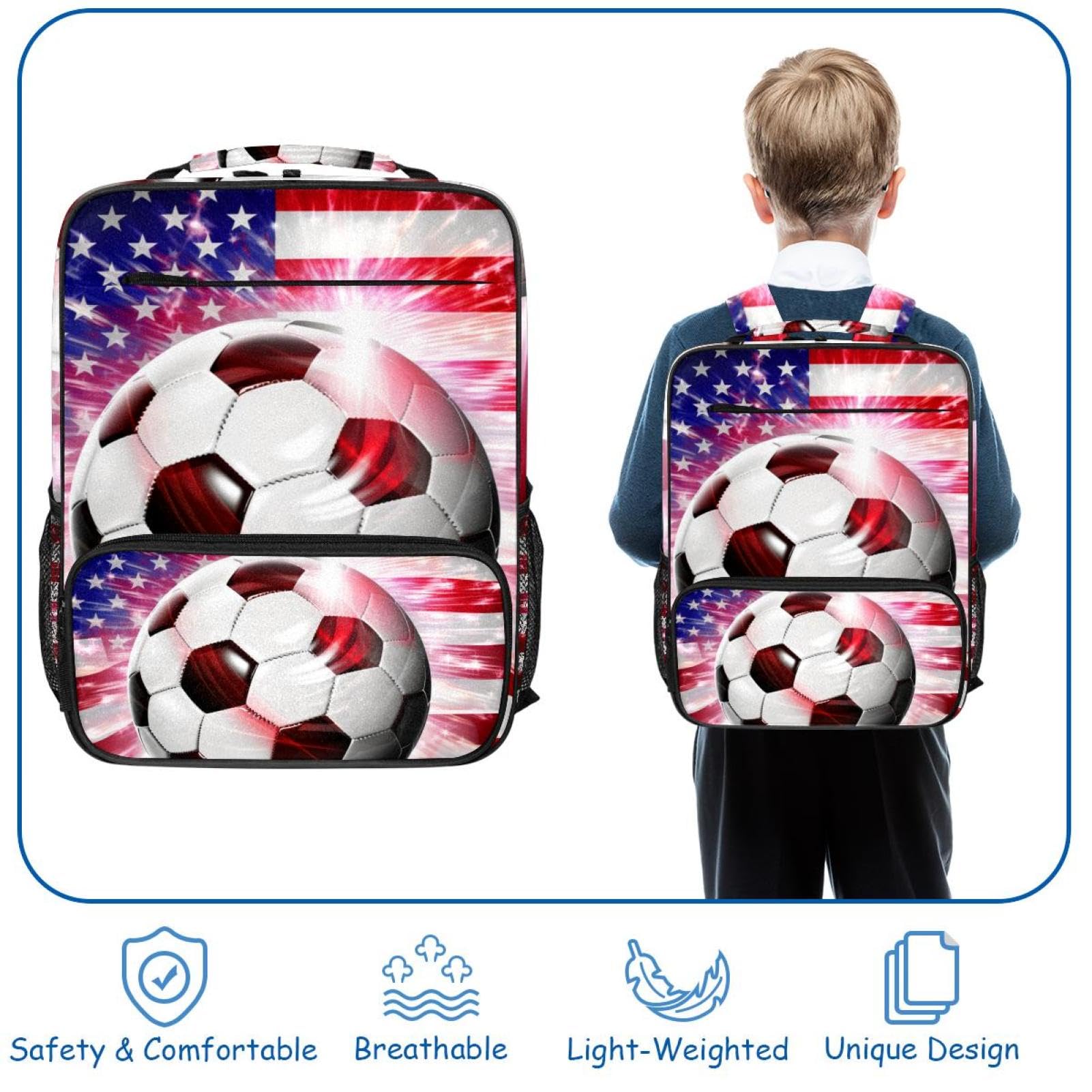 Best Travel Backpacks for Women & Men - Durable American Flag Design with Football Print - Perfect for School, Hiking, and Outdoor Adventures