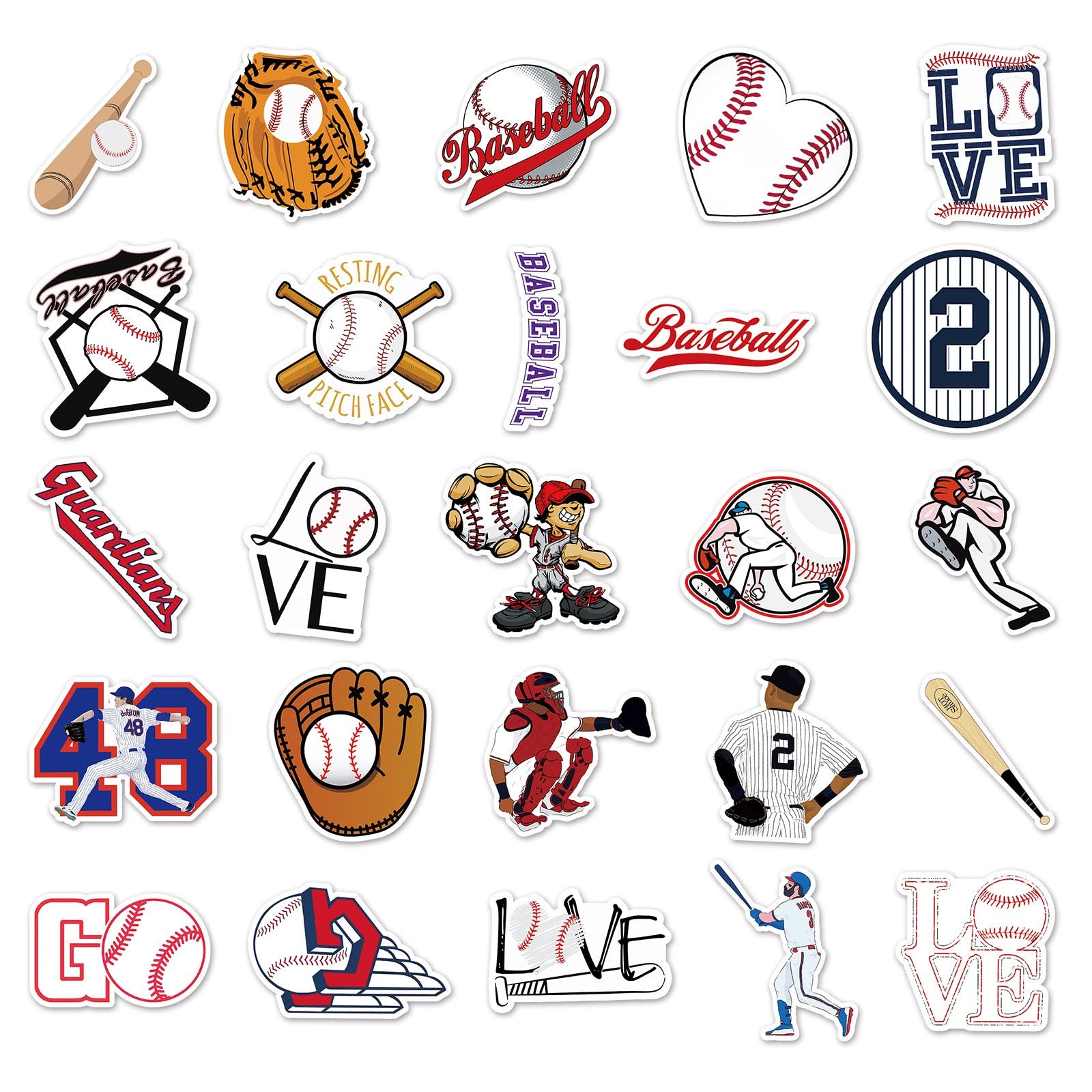 JOICEE 50pcs Baseball Stickers - Waterproof Vinyl Sports Decals for Kids, Teens & Adults - Perfect for Laptops, Water Bottles, Hydro Flasks, Phones, Guitars, Skateboards & Snowboards - Great for Sports Fans, School, Office & Home Decor