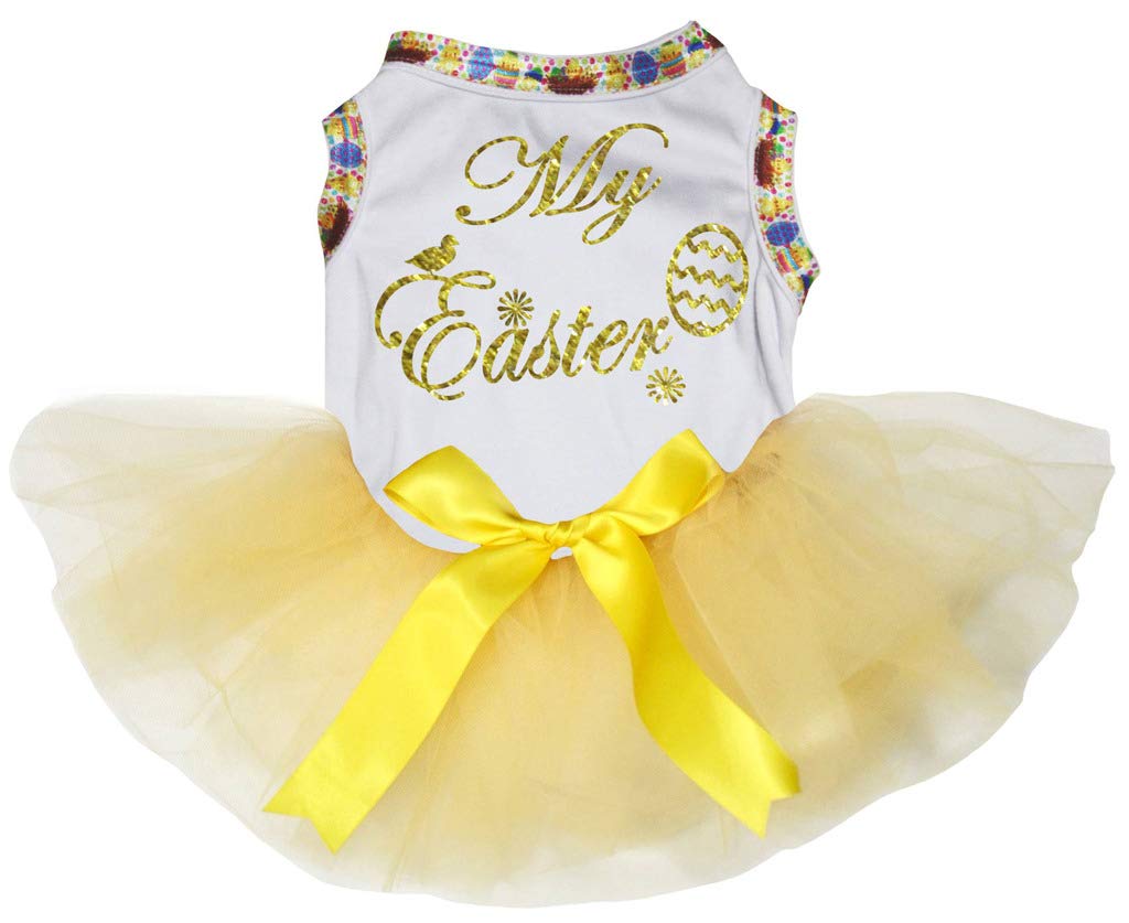Petitebella Easter Egg Puppy Dog Dress for Small Dogs - Cute White & Yellow XS Pet Costume | Perfect for Easter Photos, Pet Parties & Holiday Celebrations