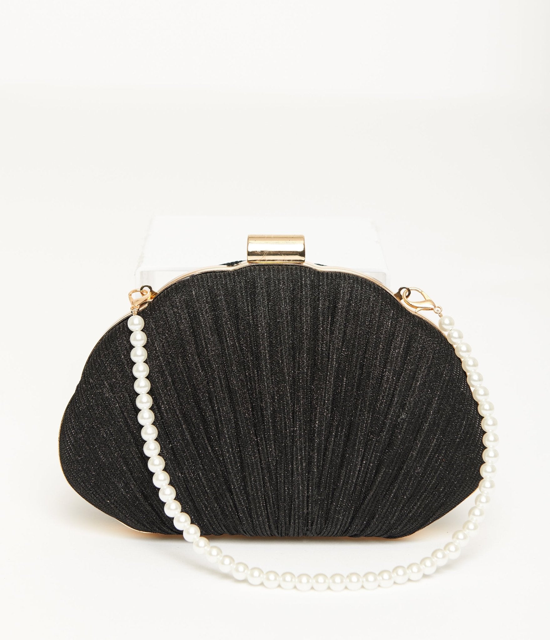 Vintage 1950s Black Sparkle Scallop Handbag - Retro Evening Clutch Purse for Women | Perfect for Cocktail Parties, Date Nights & Special Occasions
