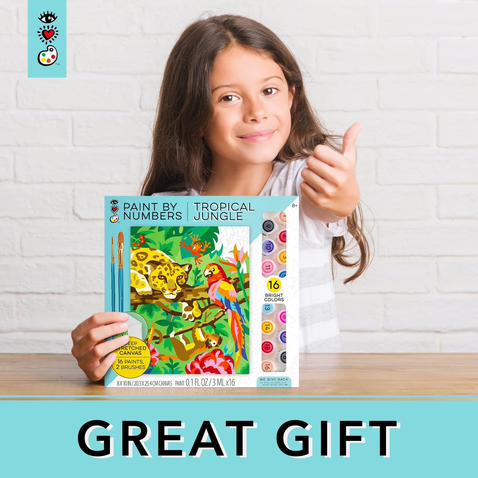 Bright Stripes Paint by Numbers Kit for Kids - Easy DIY Art Set with Framed Tropical Jungle Canvas | Creative Painting Activity for Children's Room Decor & Birthday Gifts