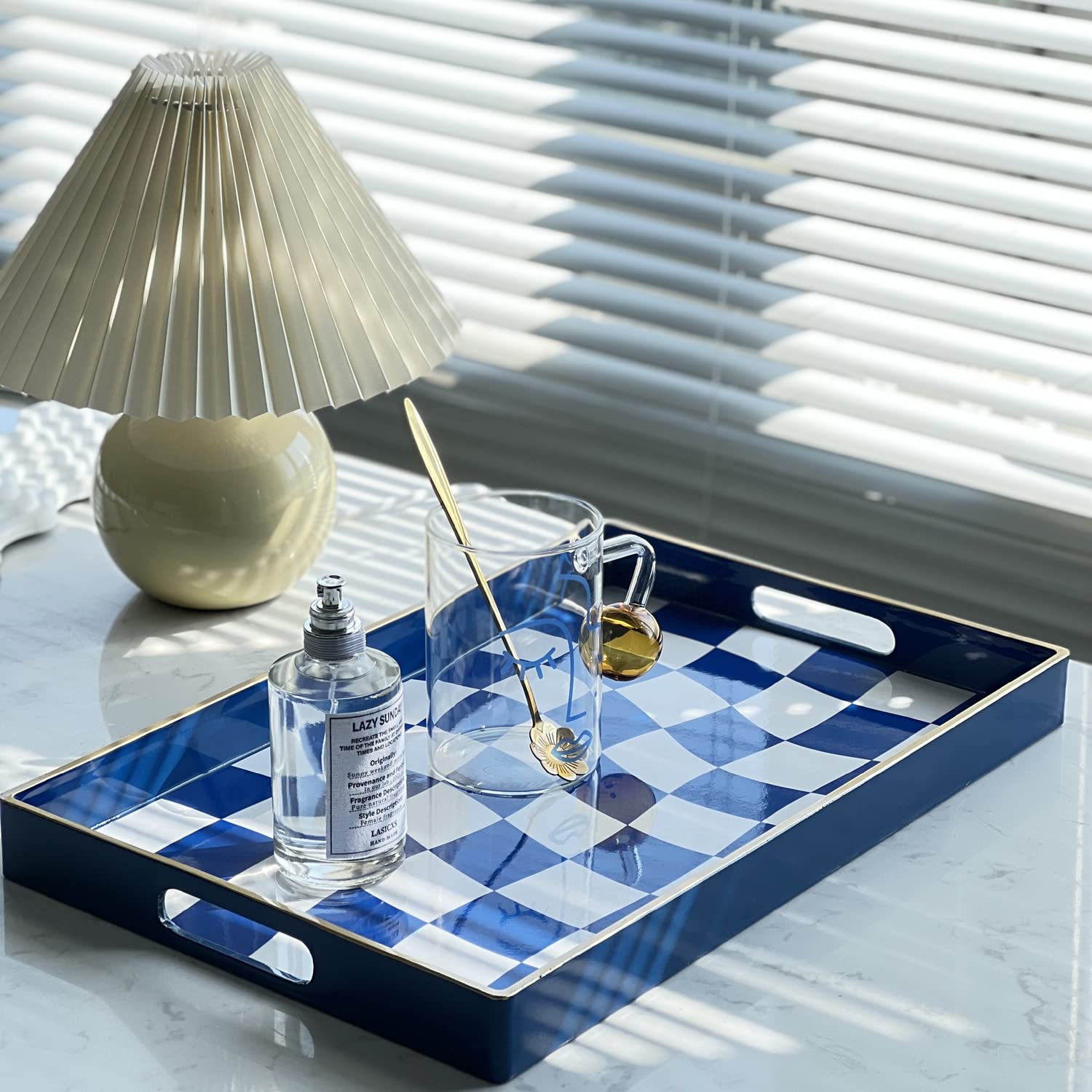 Zosenley Marble Pattern Plastic Tray with Handles - 15.6