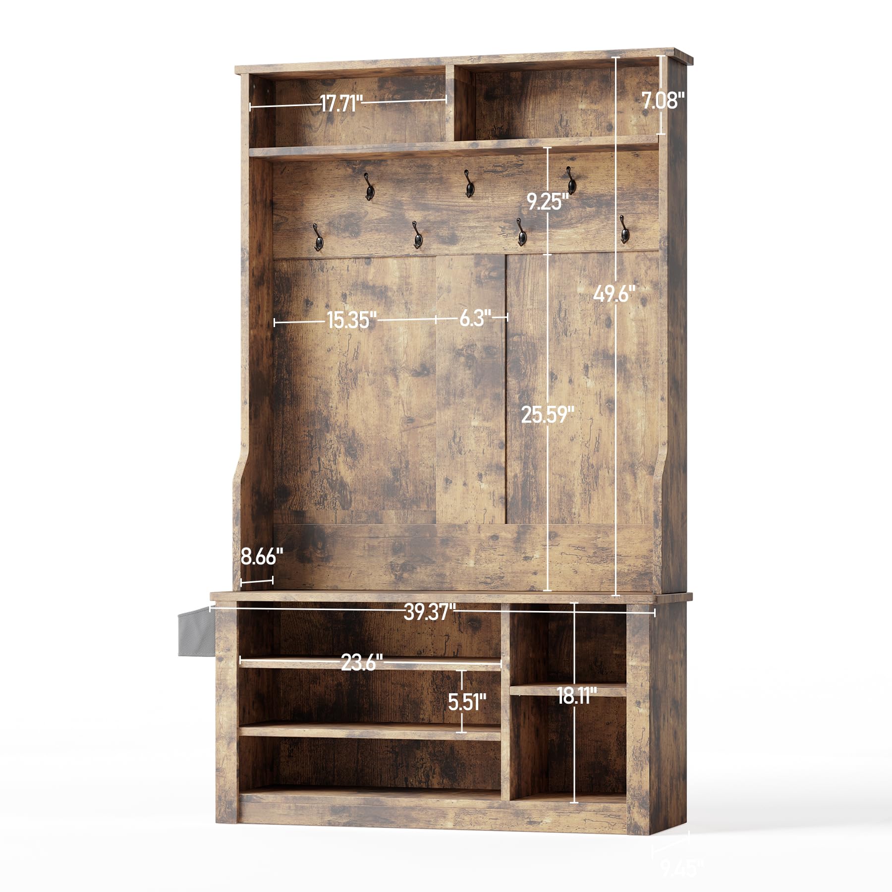Aiho 3-in-1 Entryway Hall Tree with Bench, Coat Rack & Adjustable Shoe Storage | 2-Tier Top Shelf | Rustic Brown | Perfect for Hallway, Foyer, Bedroom & Small Space Organization