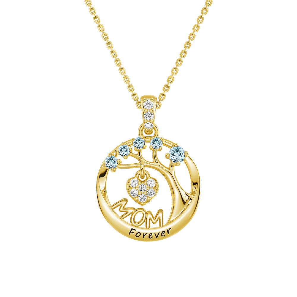 Personalized Birthstone Mom Necklace - Forever Tree of Life Pendant with Heart Charm | Meaningful Gift for Mother's Day, Birthday & Anniversary | Jewelry for Women