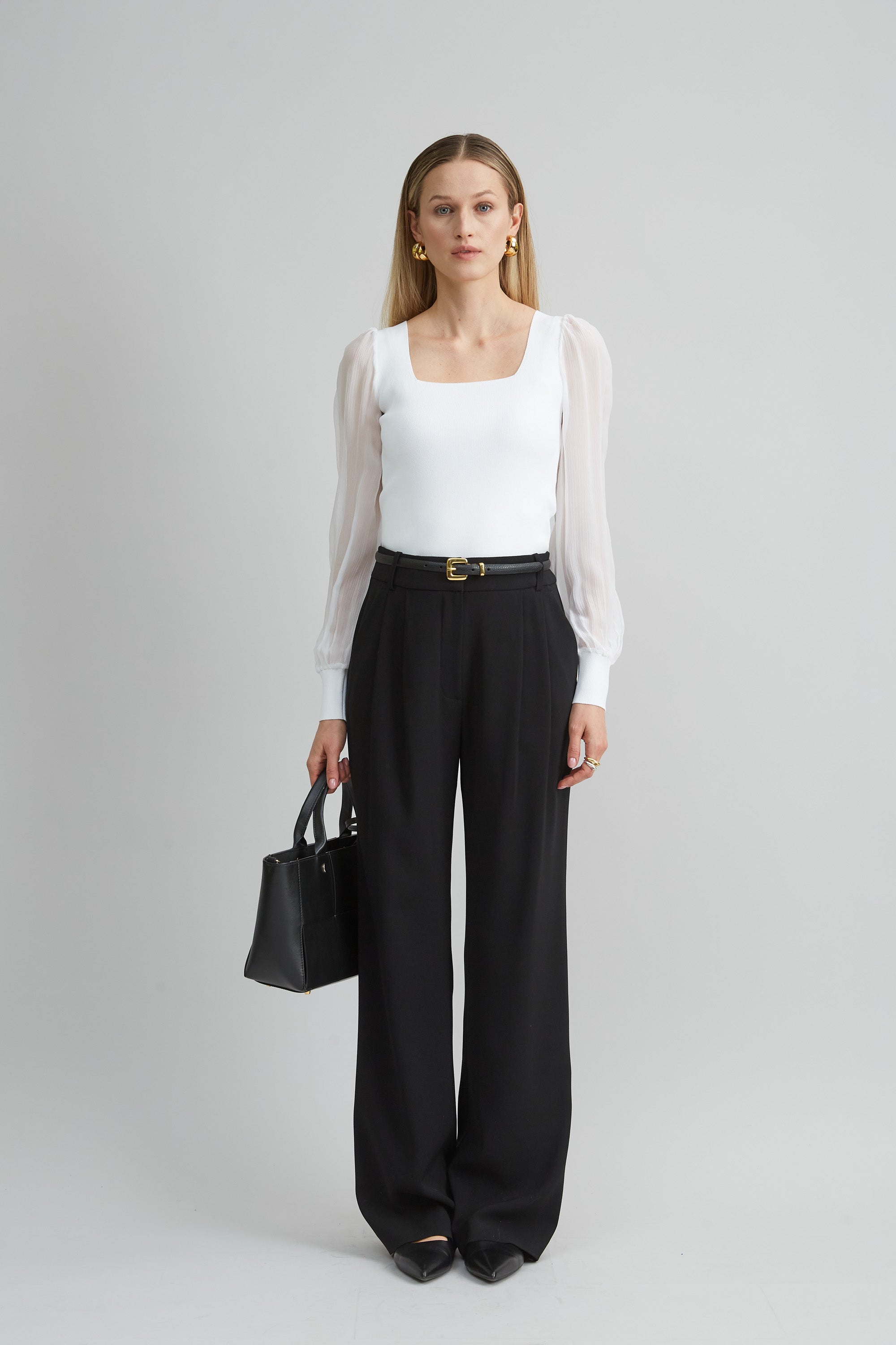 Elegant Chiffon Sleeve Sweater for Women - Soft & Lightweight Knit Pullover - Perfect for Office, Date Night & Fall Layering