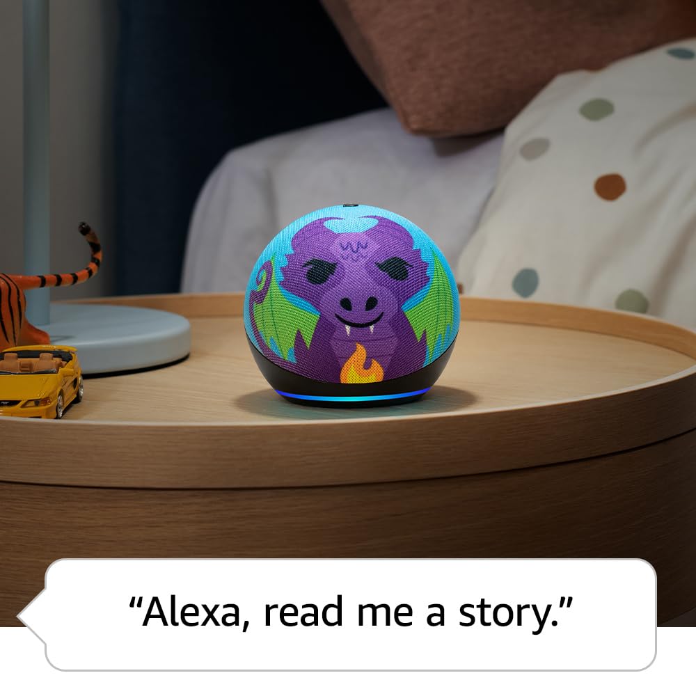 Echo Dot Kids (5th Gen) - Wi-Fi & Bluetooth Smart Speaker with Alexa, 1-Year Amazon Kids+ Subscription - Dragon Design | Fun Learning & Entertainment for Kids