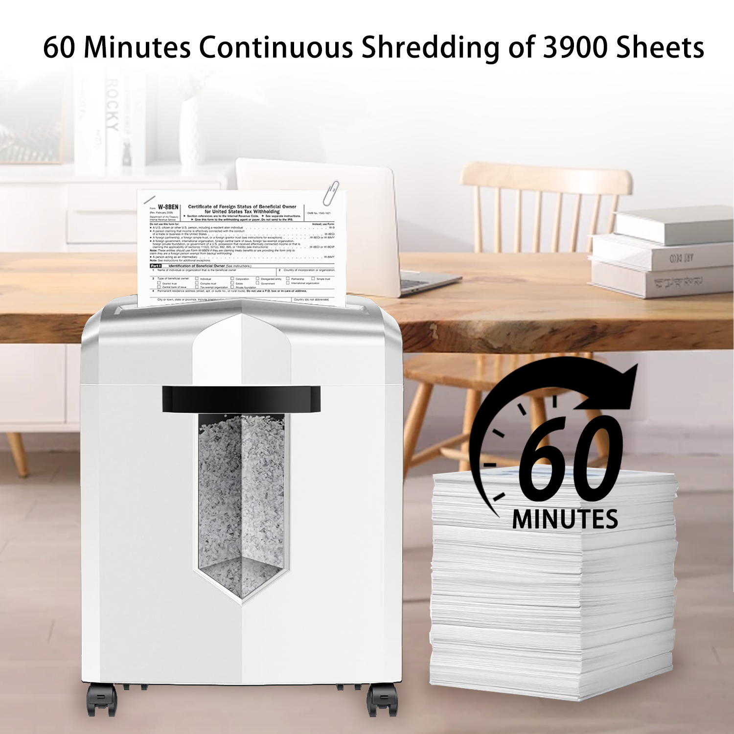 Bonsaii 12-Sheet Micro Cut Paper Shredder - Portable with Handle, P-4 Security Level, 60 Min Continuous Run Time, CD/Credit Card Shredding, Jam Proof, 4.2 Gallon Bin, White/Gray - Ideal for Home Office & Small Business Document Security