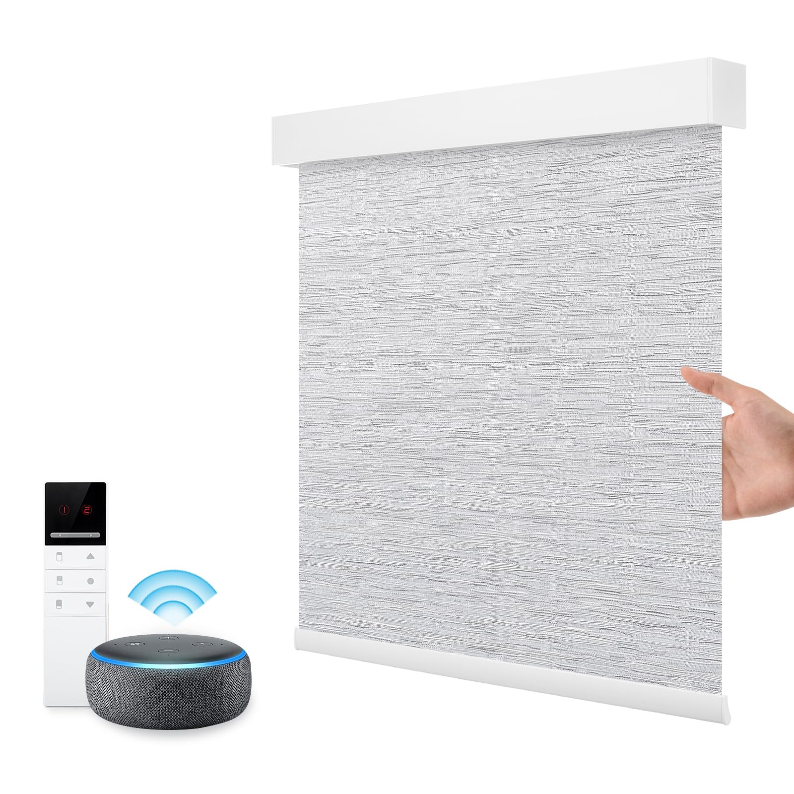 Motorized Blackout Window Blinds - Custom Width (21-97 inches) with Remote Control, Wireless & Rechargeable Roller Shades for Home, Office, Hotel - Full Blackout Gray - Perfect for Light-Sensitive Sleepers & Privacy Protection