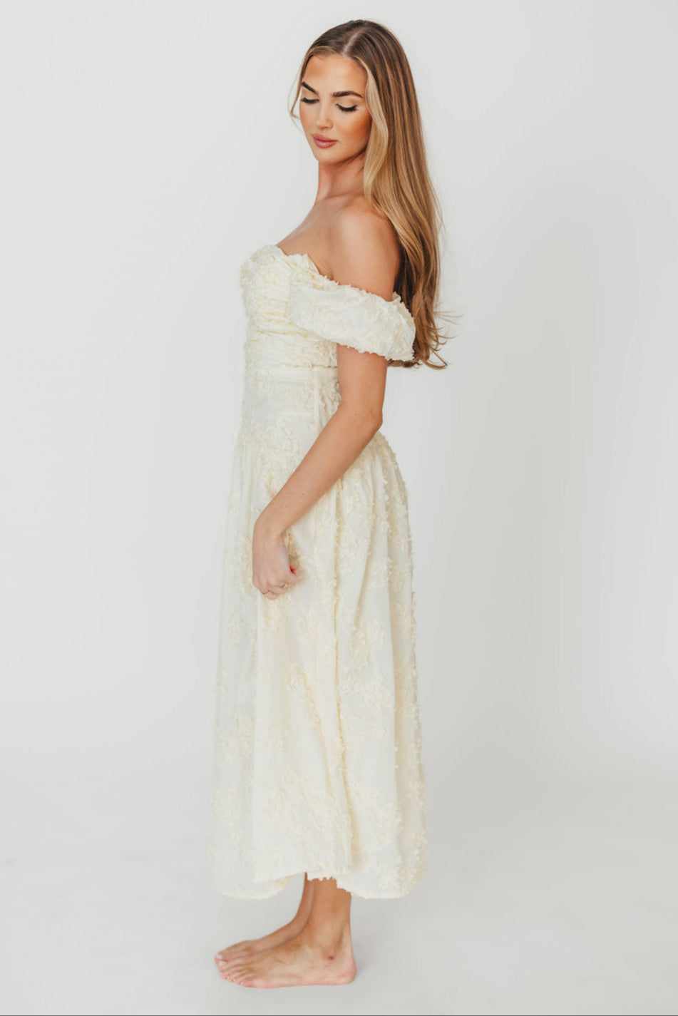 Gracie Embellished Midi Dress in Butter Yellow - Elegant Floral Lace Cocktail Dress for Weddings, Parties & Special Occasions