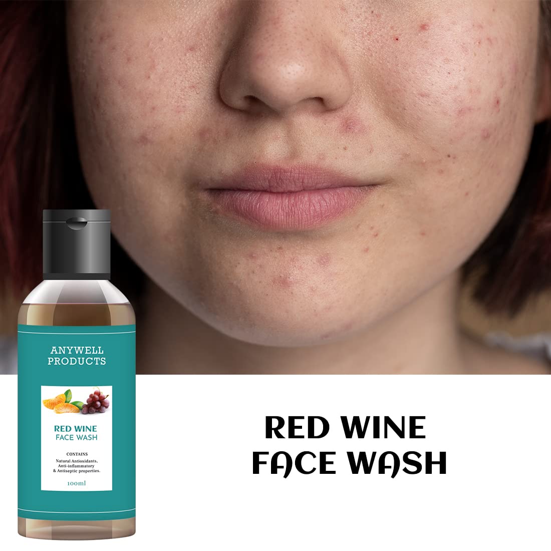 Anywell Red Wine Face Wash - Brightens Skin, Reduces Oil, Anti-Aging 100ml for Glowing Complexion