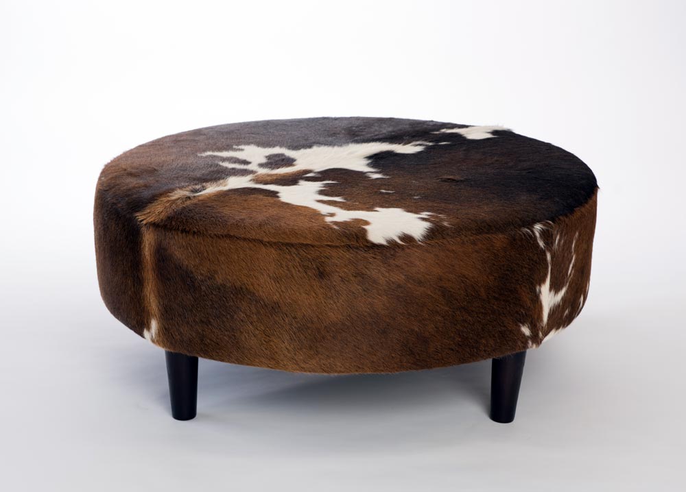 Premium Cowhide Ottoman with Round Wooden Legs - 37