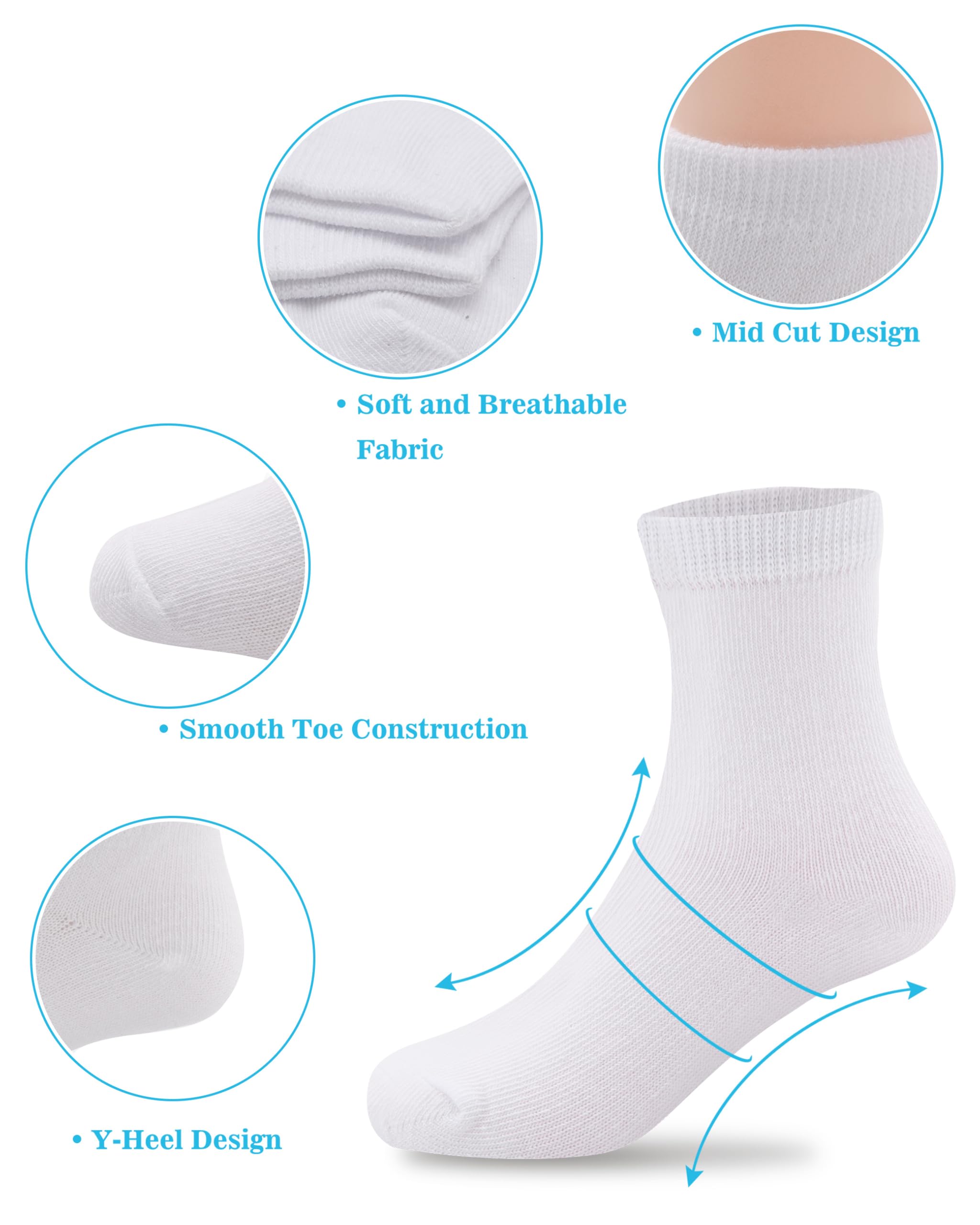 Duufin 12 Pairs Toddler Kids Crew Socks - Mid Cut Athletic Socks for Boys & Girls - Soft Cotton Mid Calf Socks for Toddlers & Kids - Perfect for School, Sports & Everyday Wear