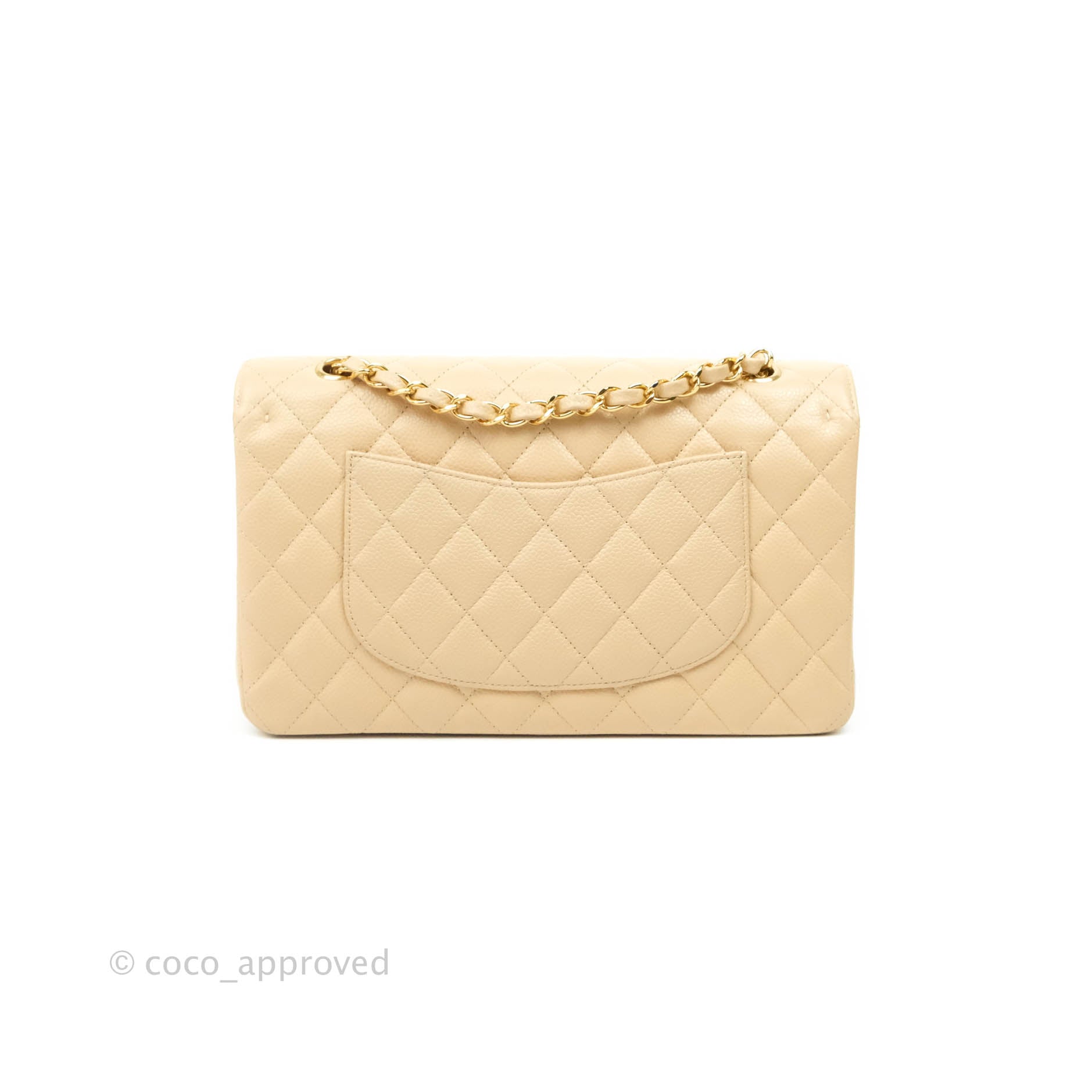 Chanel Classic Medium Double Flap Bag in Beige Caviar Leather with Gold Hardware - Luxury Designer Handbag for Women, Perfect for Work, Evening Events & Special Occasions