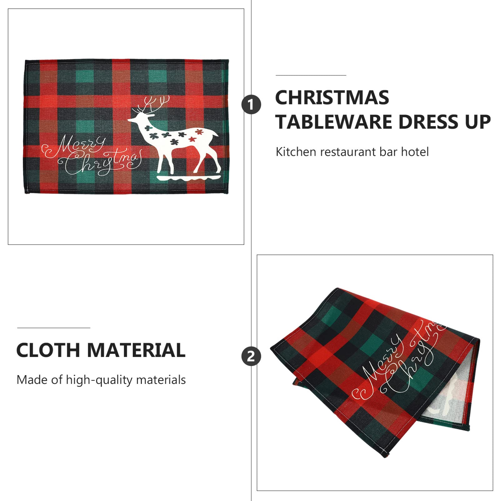 4-Piece Christmas Placemats Set - Buffalo Plaid Holiday Coasters & Drying Mats for Coffee & Tea - Festive Red Xmas Table Mats with Printed Cloth Design - Perfect for Holiday Dining, Kitchen Decor & Seasonal Entertaining
