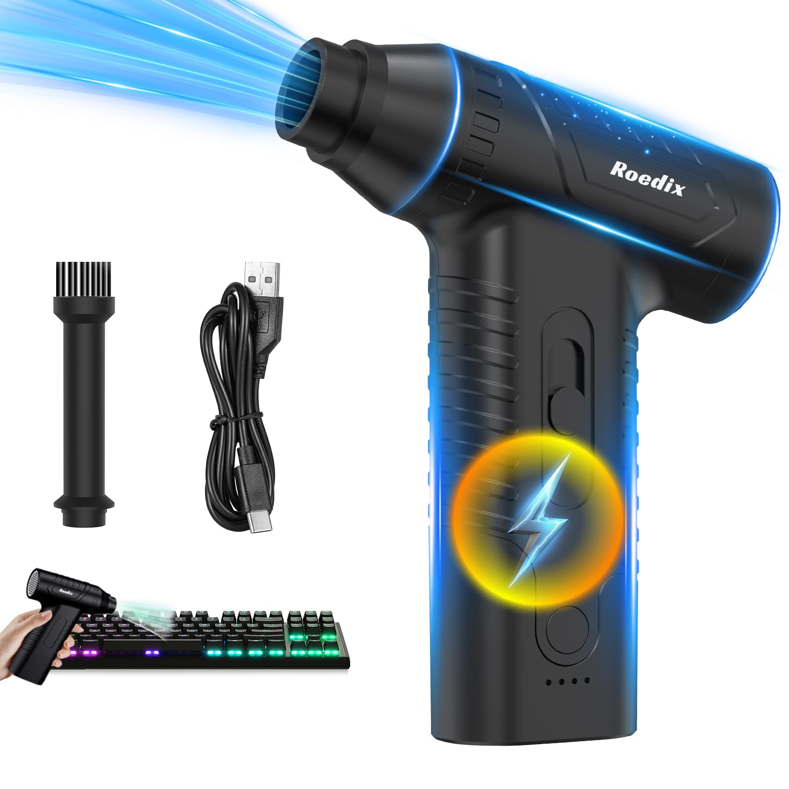 200,000 RPM Electric Air Duster - Rechargeable Cordless Compressed Air Blower for Keyboard, PC, Car & Home Cleaning | Stepless Speed Adjustable | Perfect for Electronics, Dusting, and Quick Drying